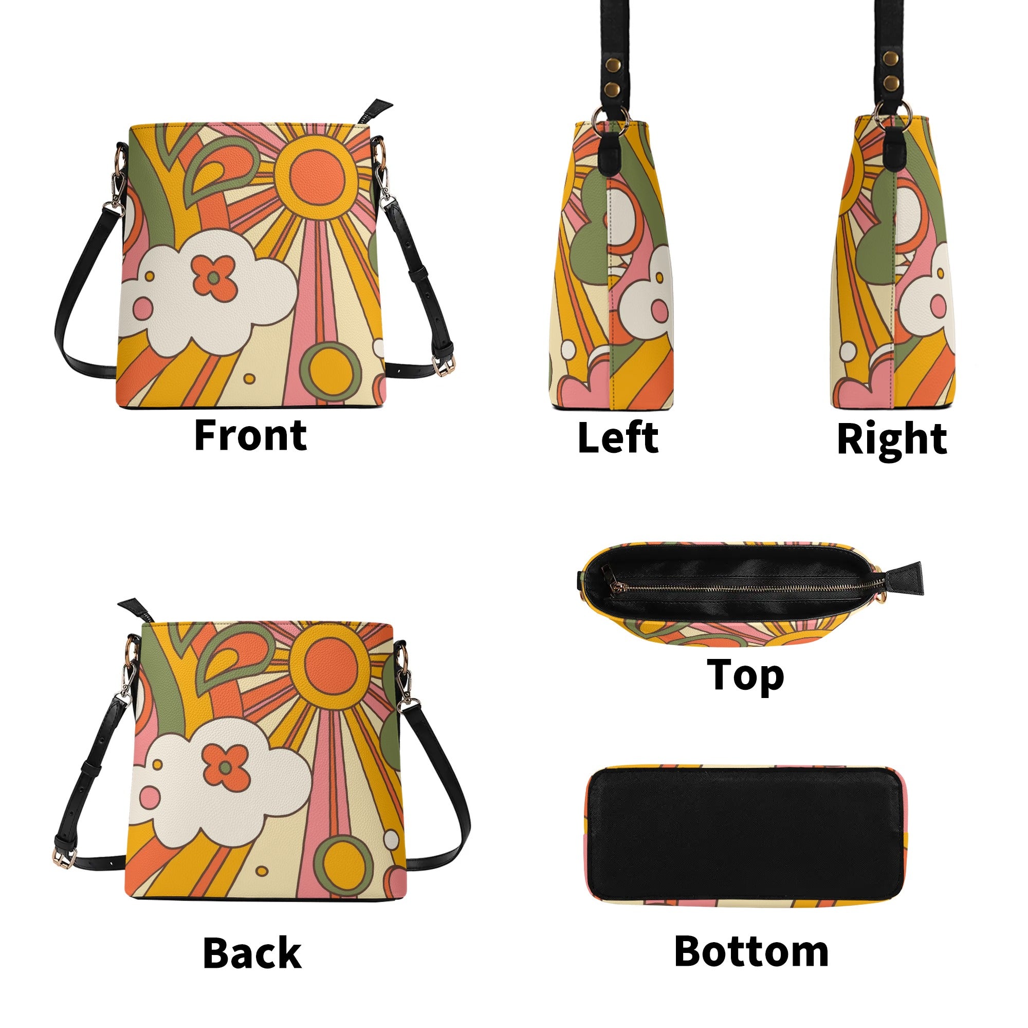 70s Retro Groovy Sunburst Hip Bucket Bag - Mid Century Modern Gal