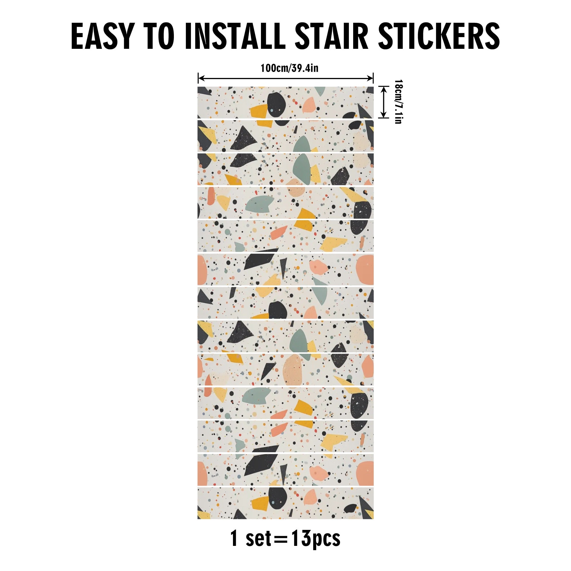 Mid Century Modern Terrazzo Pattern, Retro 13Pcs Stairs Stickers - Mid Century Modern Gal