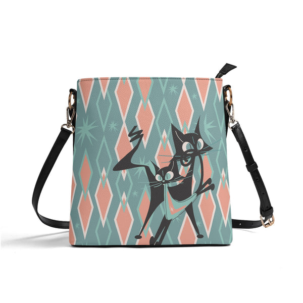 Mid Mod Atomic Cat, Kitschy Retro Bucket Bag Shoulder Bag
