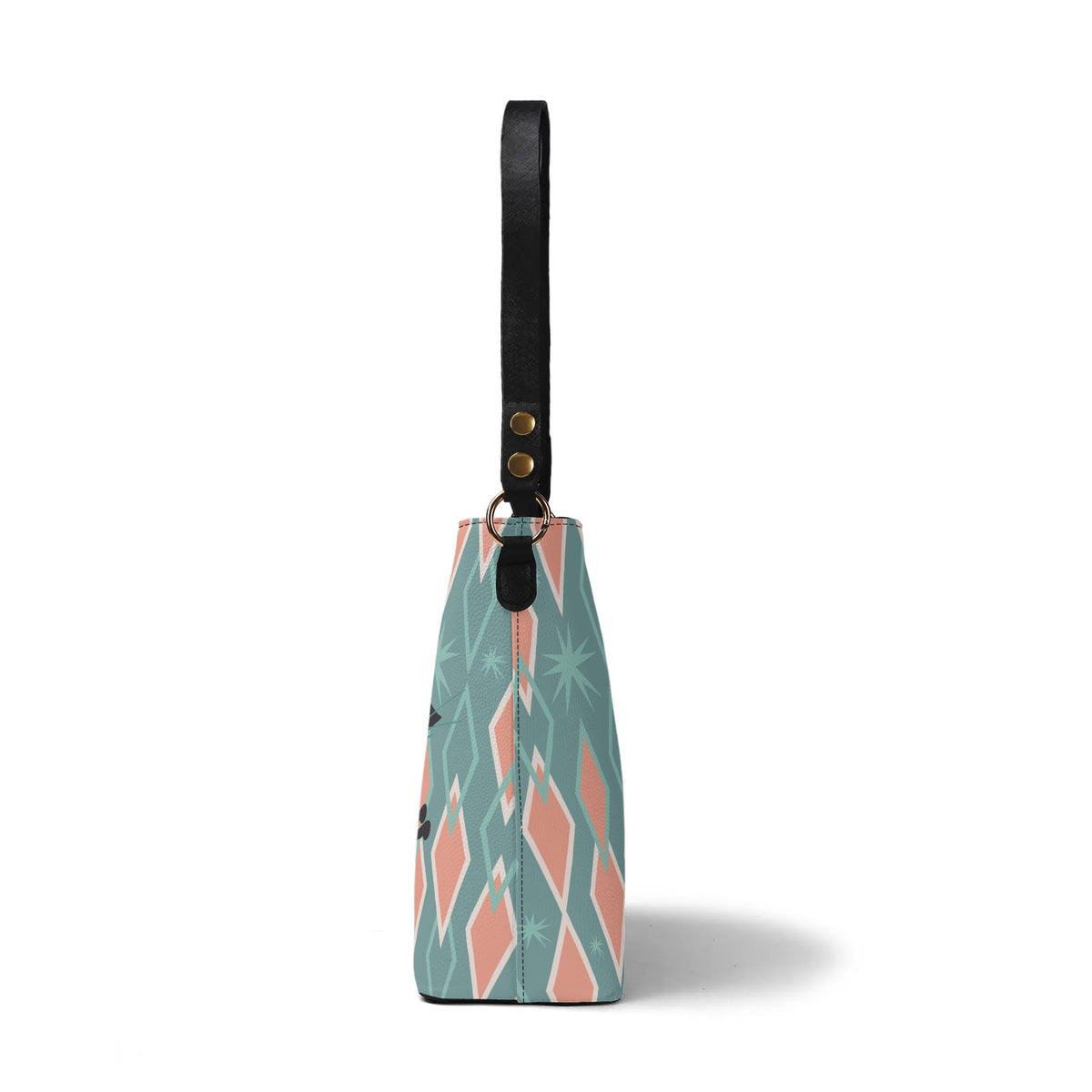 Mid Mod Atomic Cat, Kitschy Retro Bucket Bag Shoulder Bag - Mid Century Modern Gal