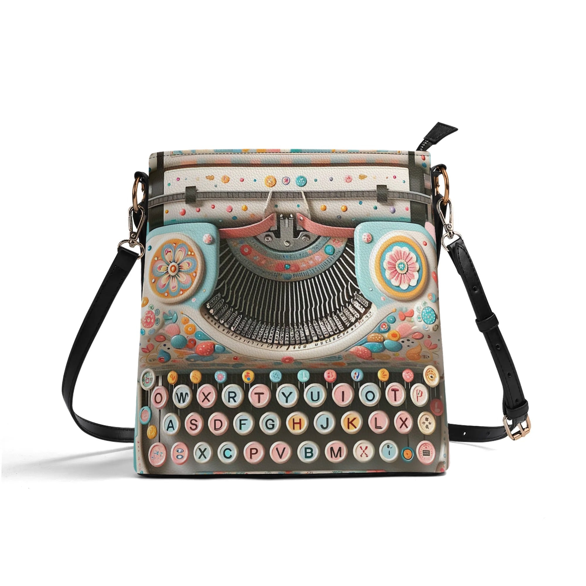 Retro Typewriter Bucket Bag, Shoulder Bag, Kitschy Quirky Fun Womens Handbags - Mid Century Modern Gal