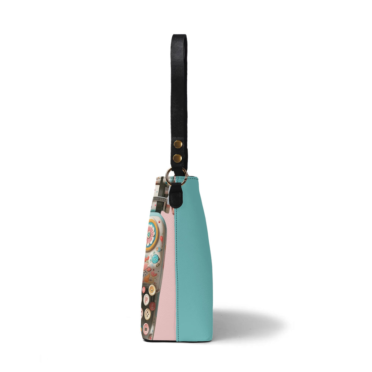 Retro Typewriter Bucket Bag, Shoulder Bag, Kitschy Quirky Fun Womens Handbags - Mid Century Modern Gal