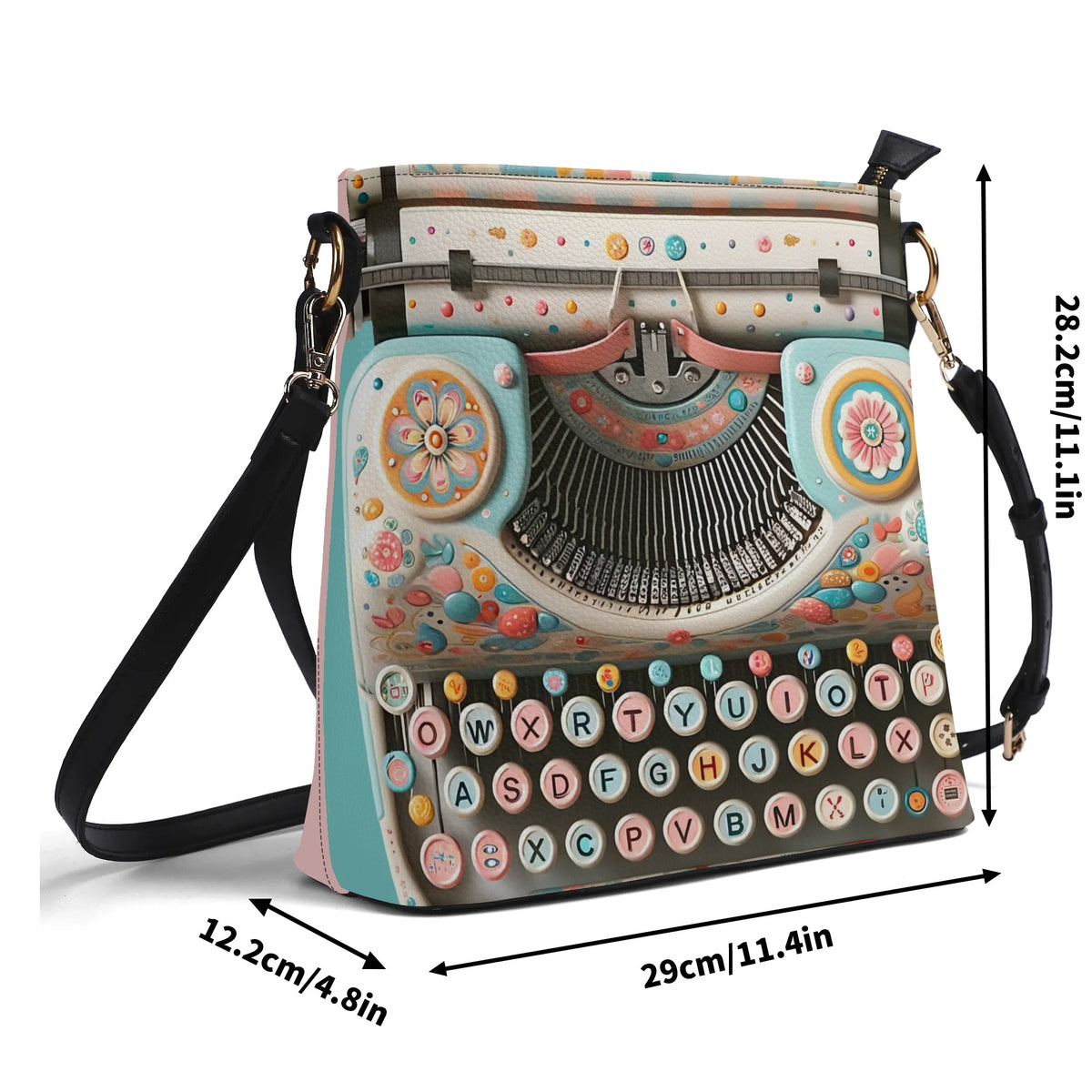 Retro Typewriter Bucket Bag, Shoulder Bag, Kitschy Quirky Fun Womens Handbags - Mid Century Modern Gal