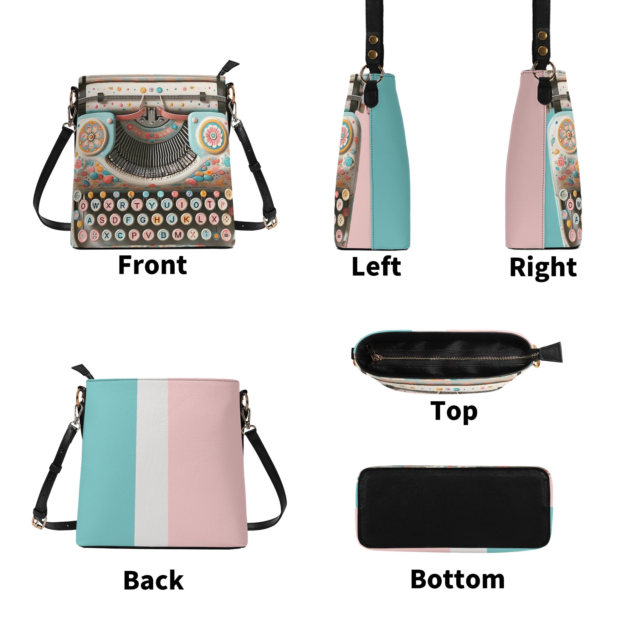 Retro Typewriter Bucket Bag, Shoulder Bag, Kitschy Quirky Fun Womens Handbags - Mid Century Modern Gal