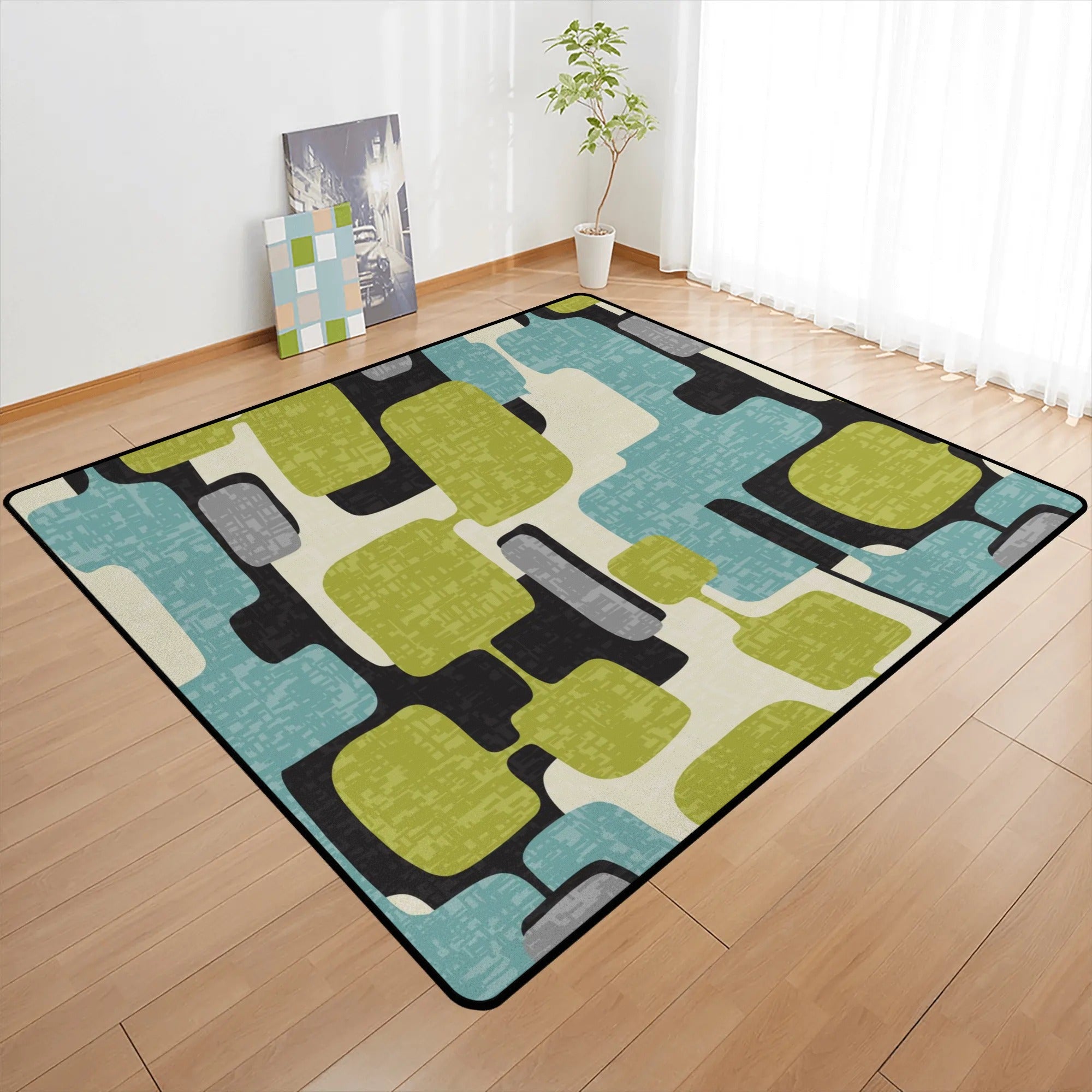Mid Century Modern Geometric MCM, Office, Under Sofa Coffee Table Area Bedroom Rug - Mid Century Modern Gal
