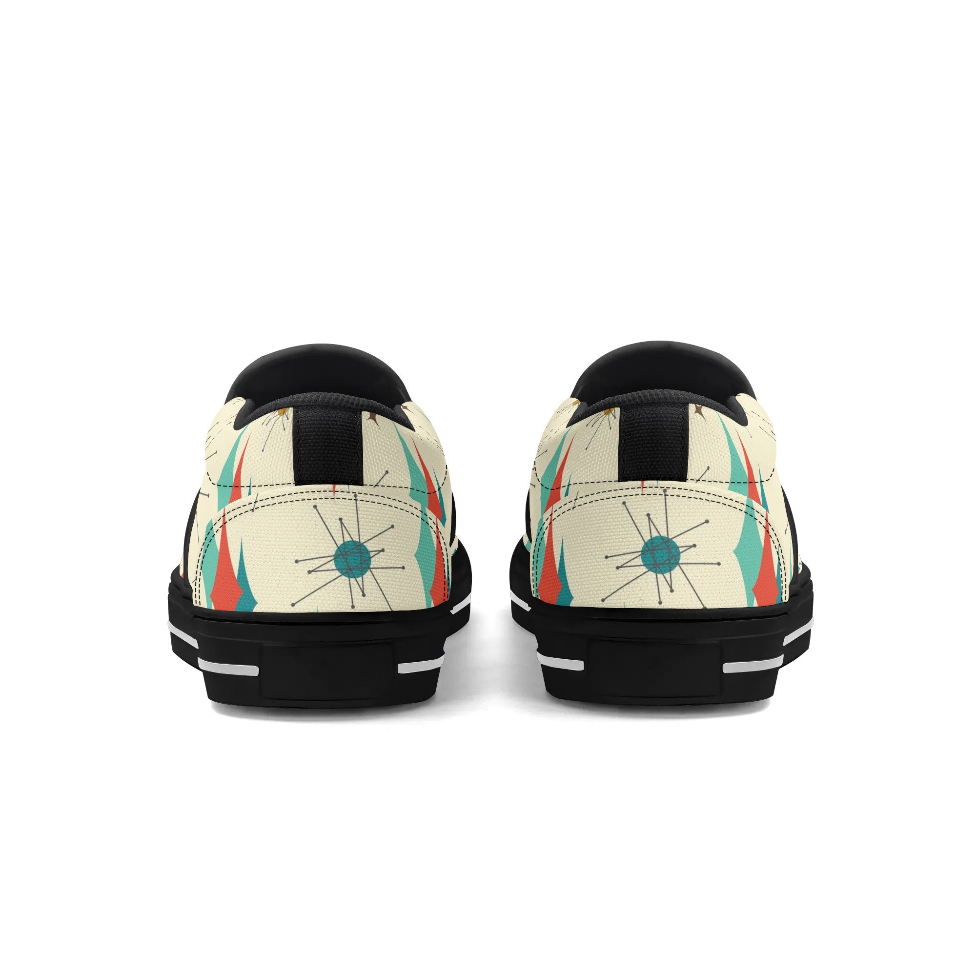 Atomic Cat Mid Mod Franciscan Pattern Kitschy Kicks, WomensSlip On Shoes - Mid Century Modern Gal