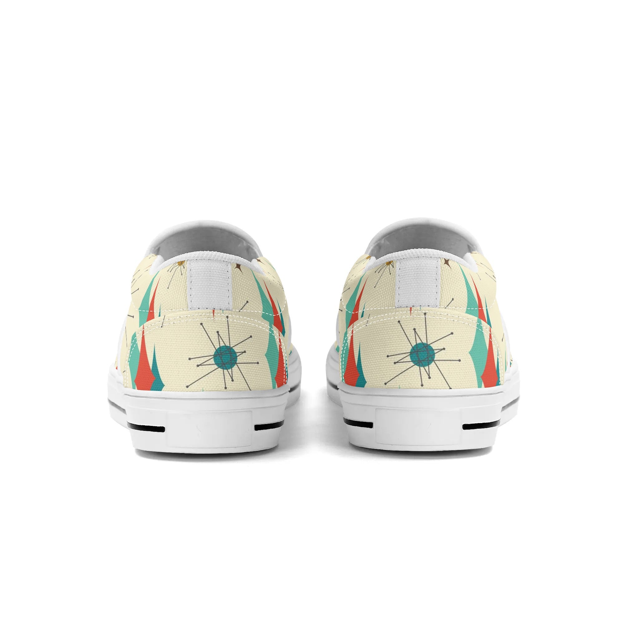 Atomic Cat Mid Mod Franciscan Pattern Kitschy Kicks, WomensSlip On Shoes - Mid Century Modern Gal