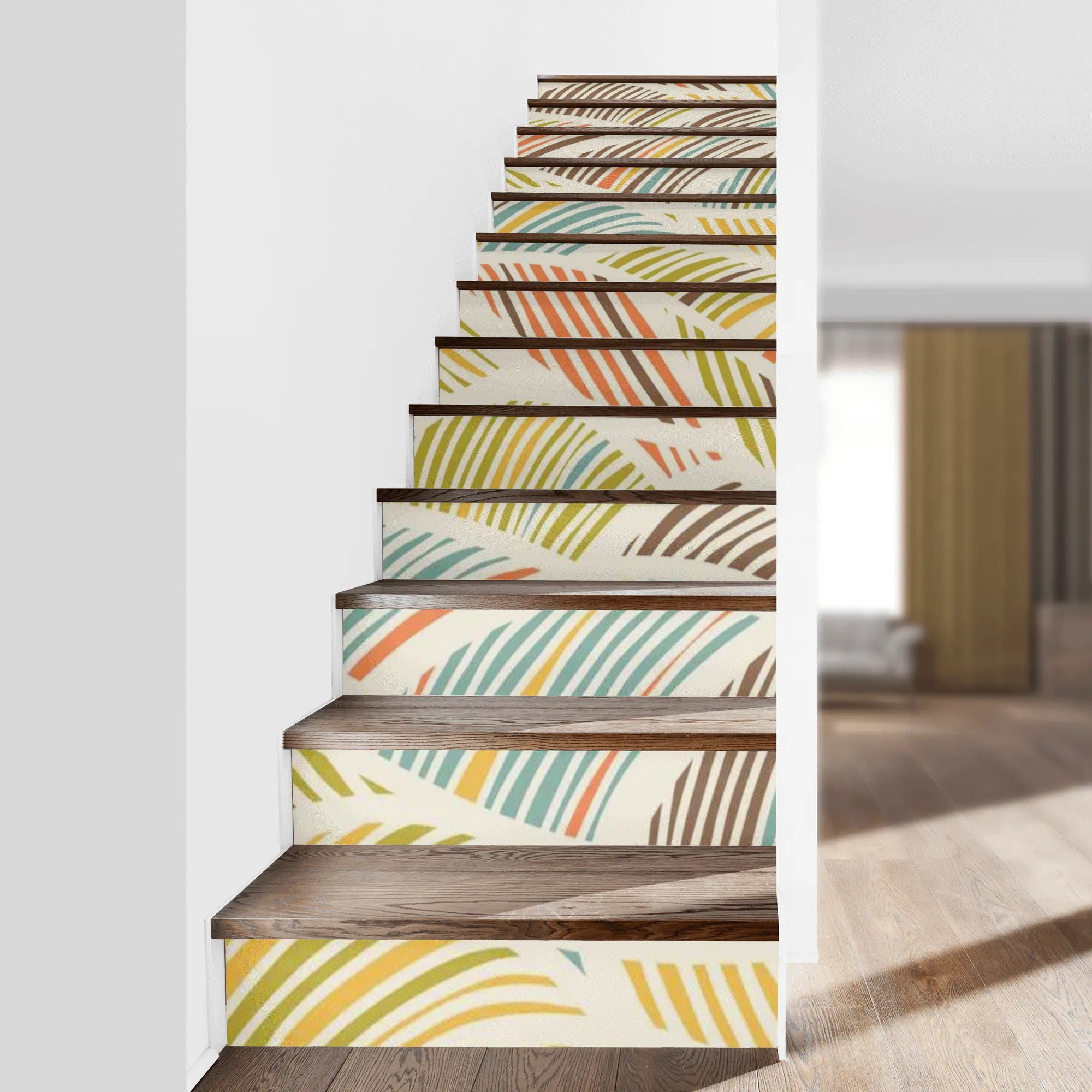 Mid Mod Retro Polynesian Designed Peel And Stick 13Pcs Stairs Stickers - Mid Century Modern Gal