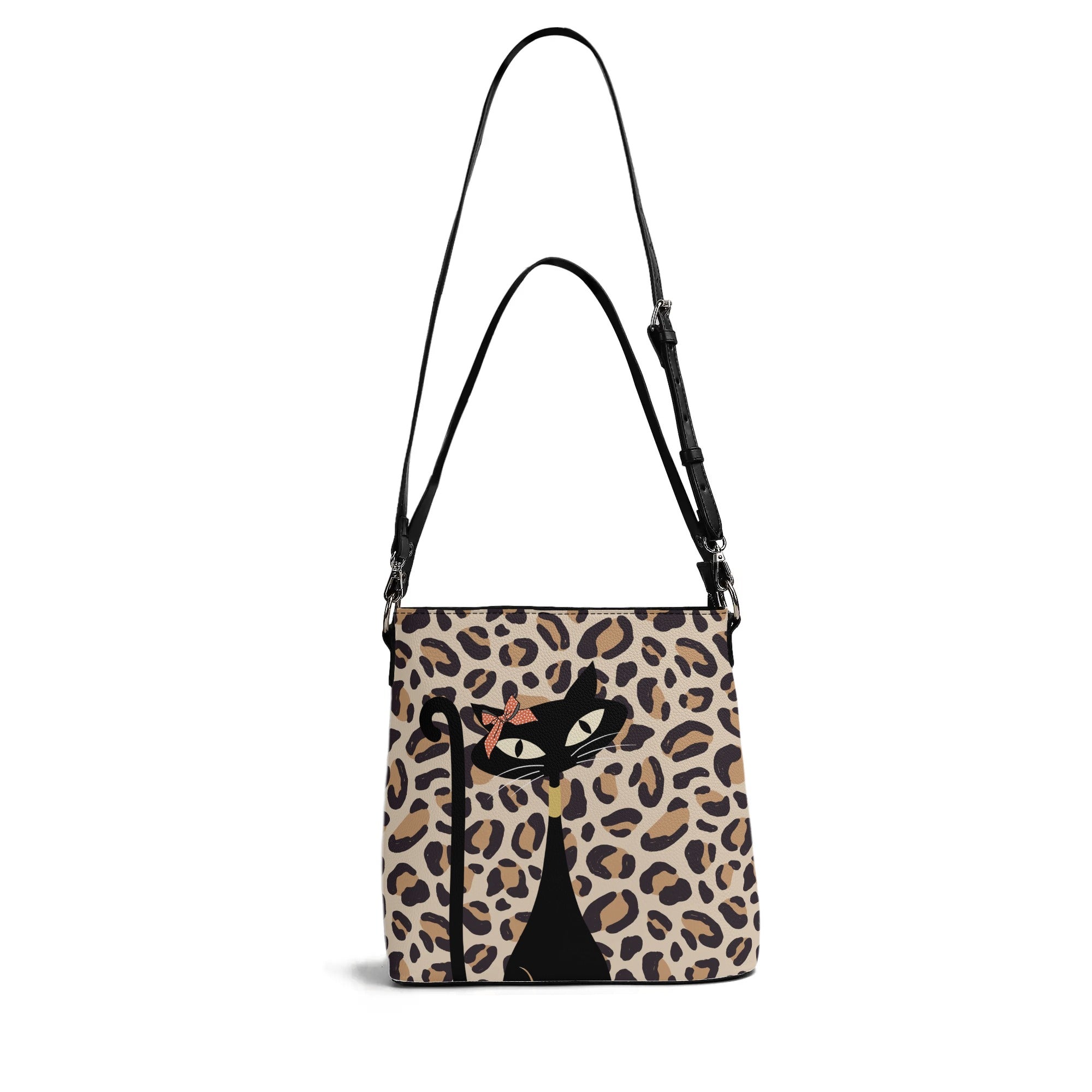 Atomic 50s Cat, Leopard Print Mid Mod Bucket Bag - Mid Century Modern Gal