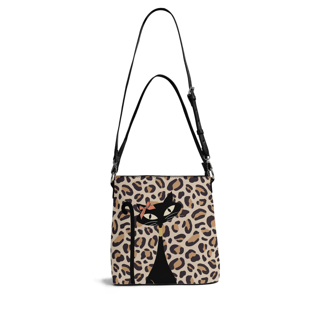 Atomic 50s Cat, Leopard Print Mid Mod Bucket Bag - Mid Century Modern Gal