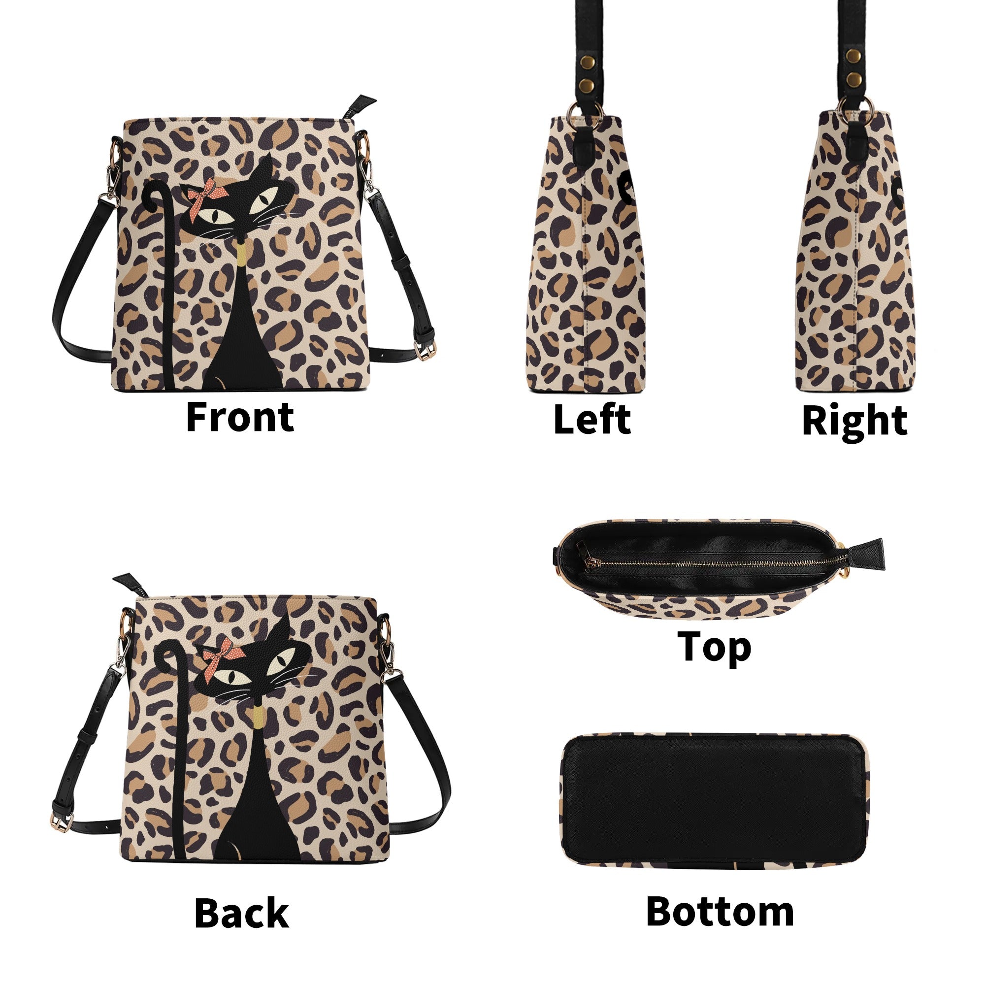 Atomic 50s Cat, Leopard Print Mid Mod Bucket Bag - Mid Century Modern Gal