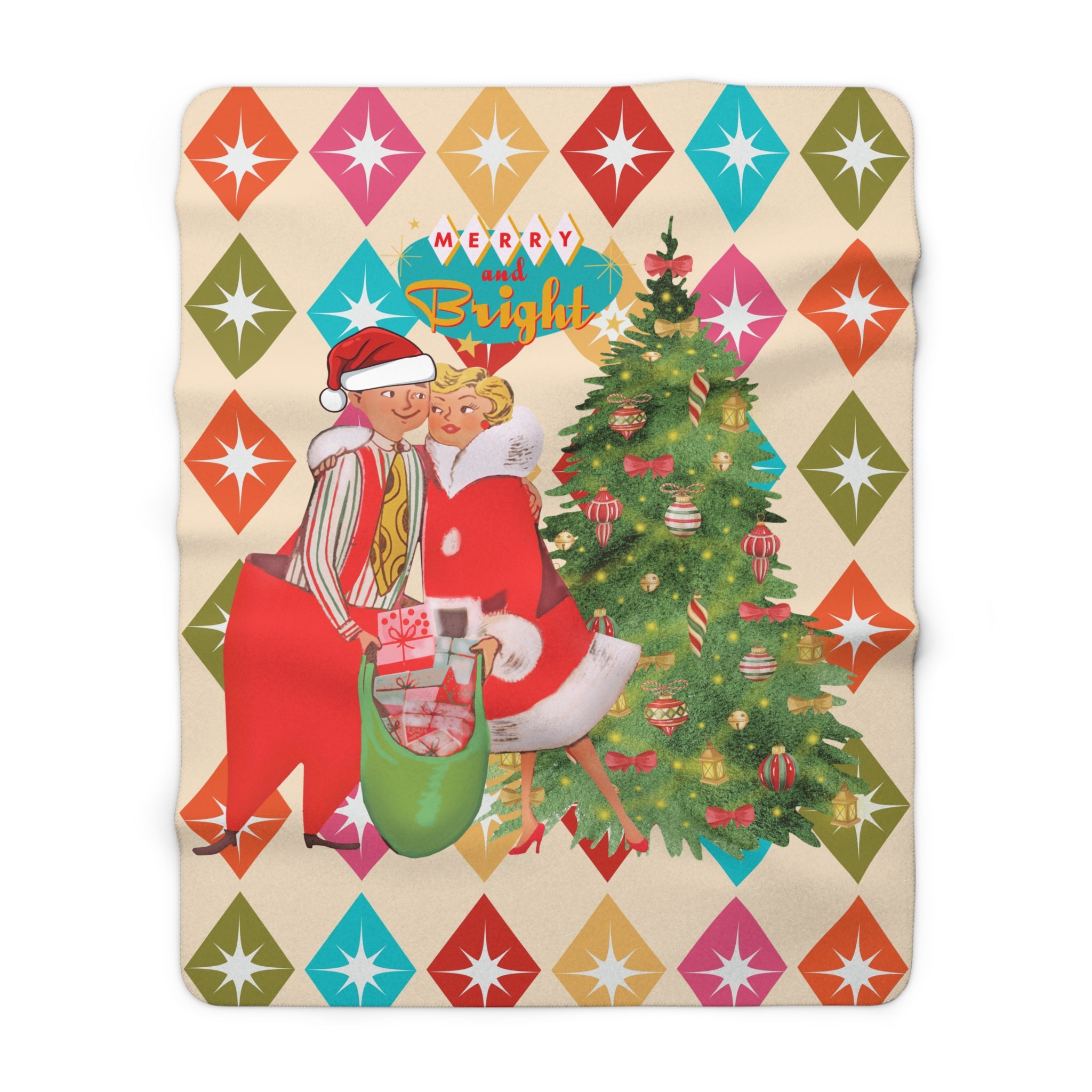 Merry and Bright Sherpa Fleece Blanket – Cozy Holiday Decor - Mid Century Modern Gal