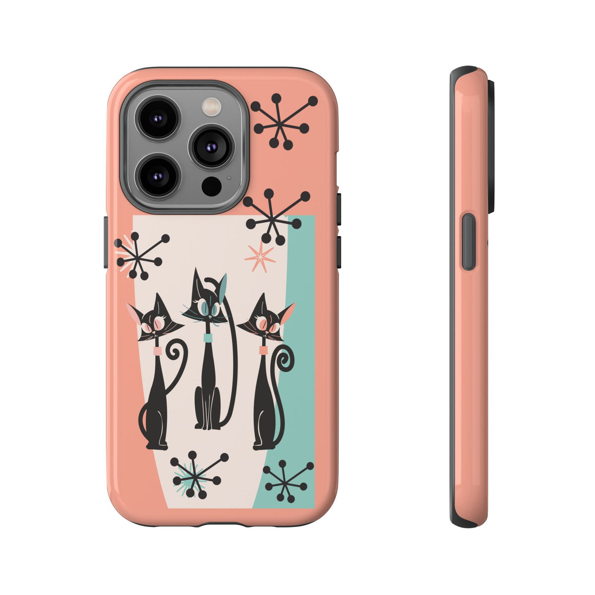 Atomic Cat Mid Mod Coral Aqua Blue Starburst Kitschy Fun Chic Samsung, Smart Phones Tough Cases - Mid Century Modern Gal