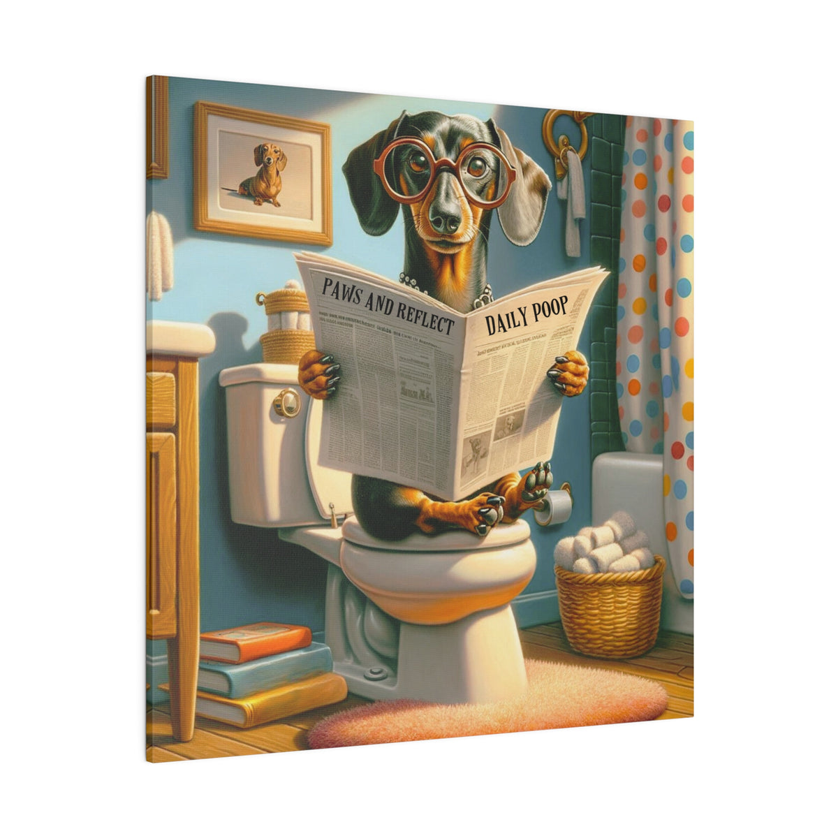 Funny Dog Bathroom Wall Art, Doxie Dachshund Dog Bathroom Humor, Retro Wall Art Canvas - Mid Century Modern Gal