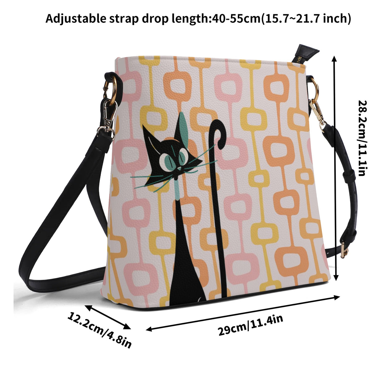 Atomic Cat, Mid Mod Geometric Retro Bucket Bag - Mid Century Modern Gal