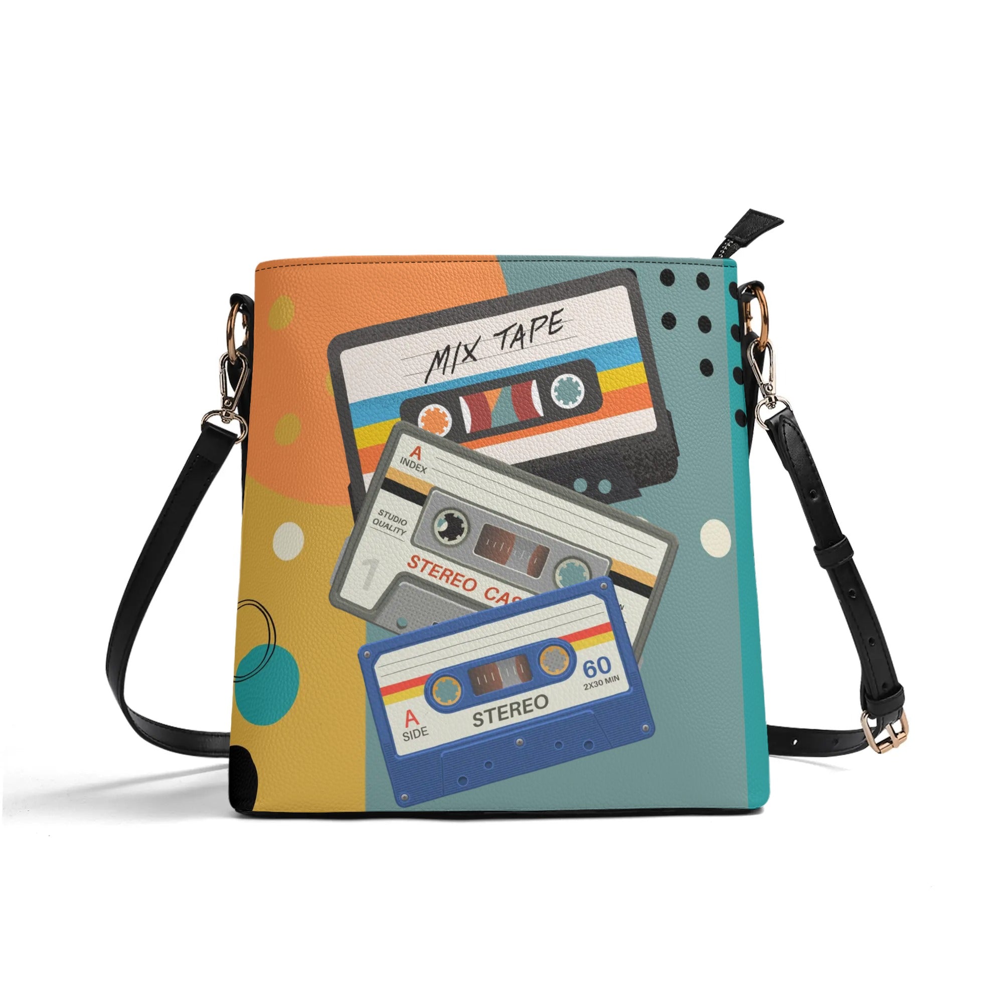Retro Cassette, Mid Mod Funky Fun Womens Bucket Bag Shoulder Bag - Mid Century Modern Gal