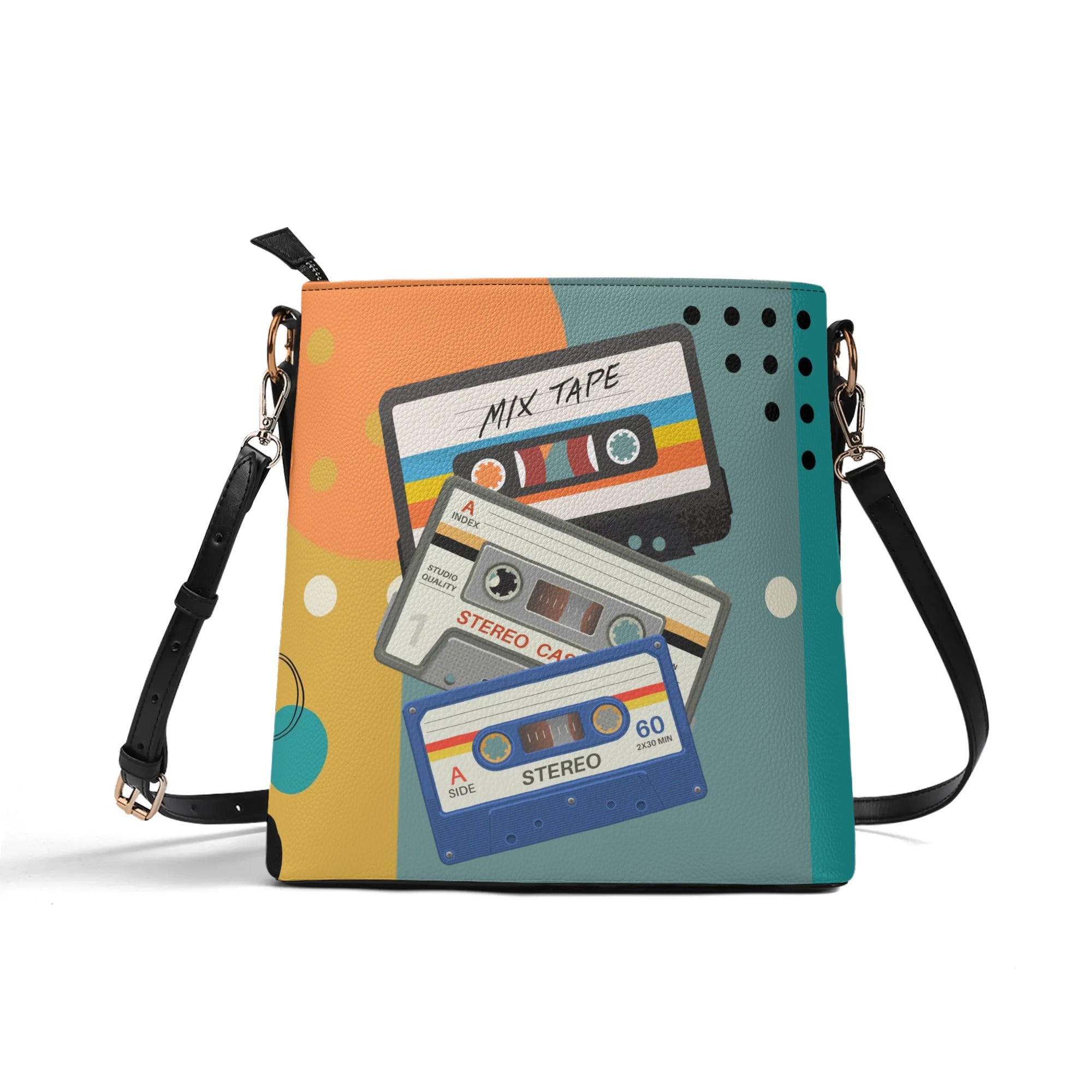 Retro Cassette, Mid Mod Funky Fun Womens Bucket Bag Shoulder Bag - Mid Century Modern Gal