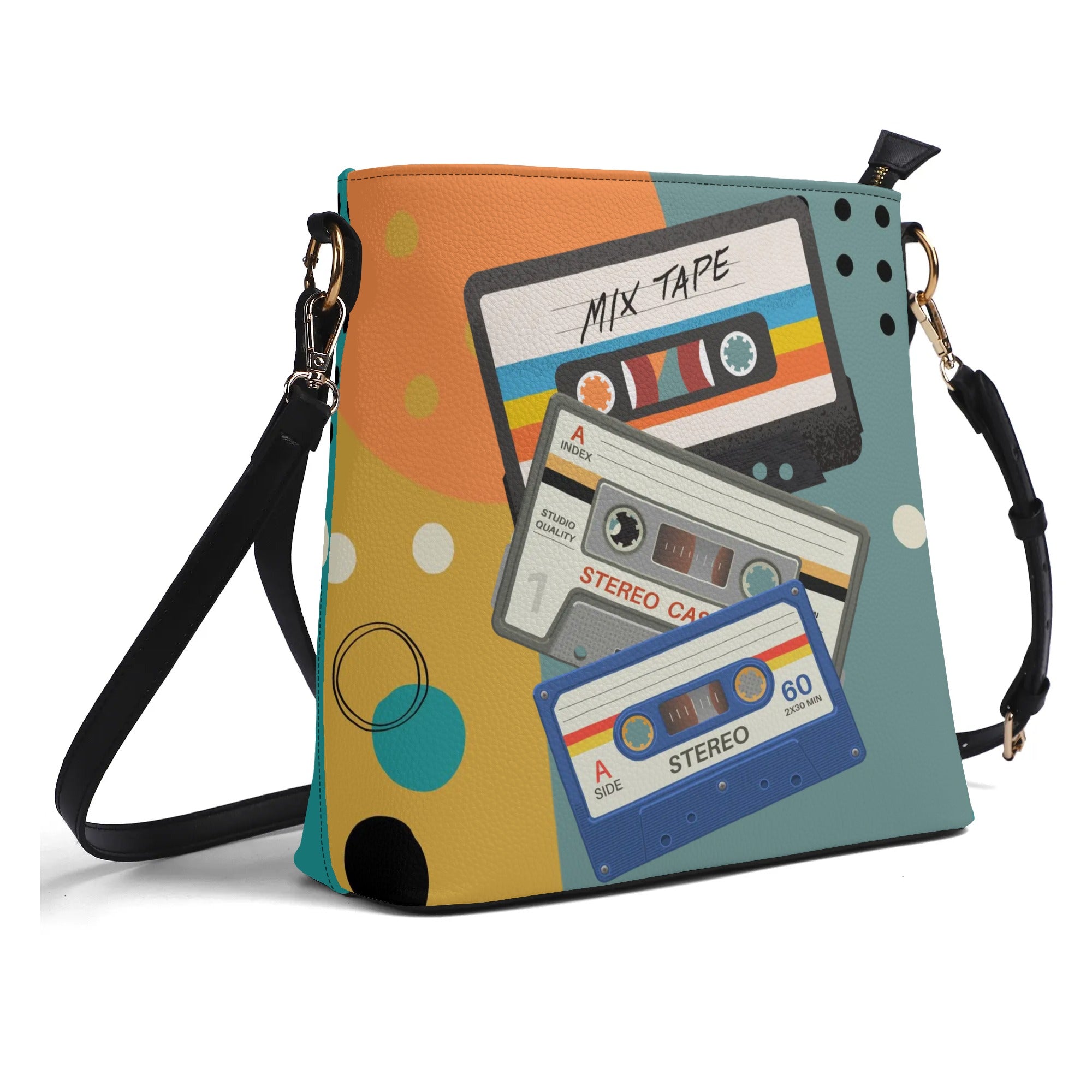 Retro Cassette, Mid Mod Funky Fun Womens Bucket Bag Shoulder Bag - Mid Century Modern Gal