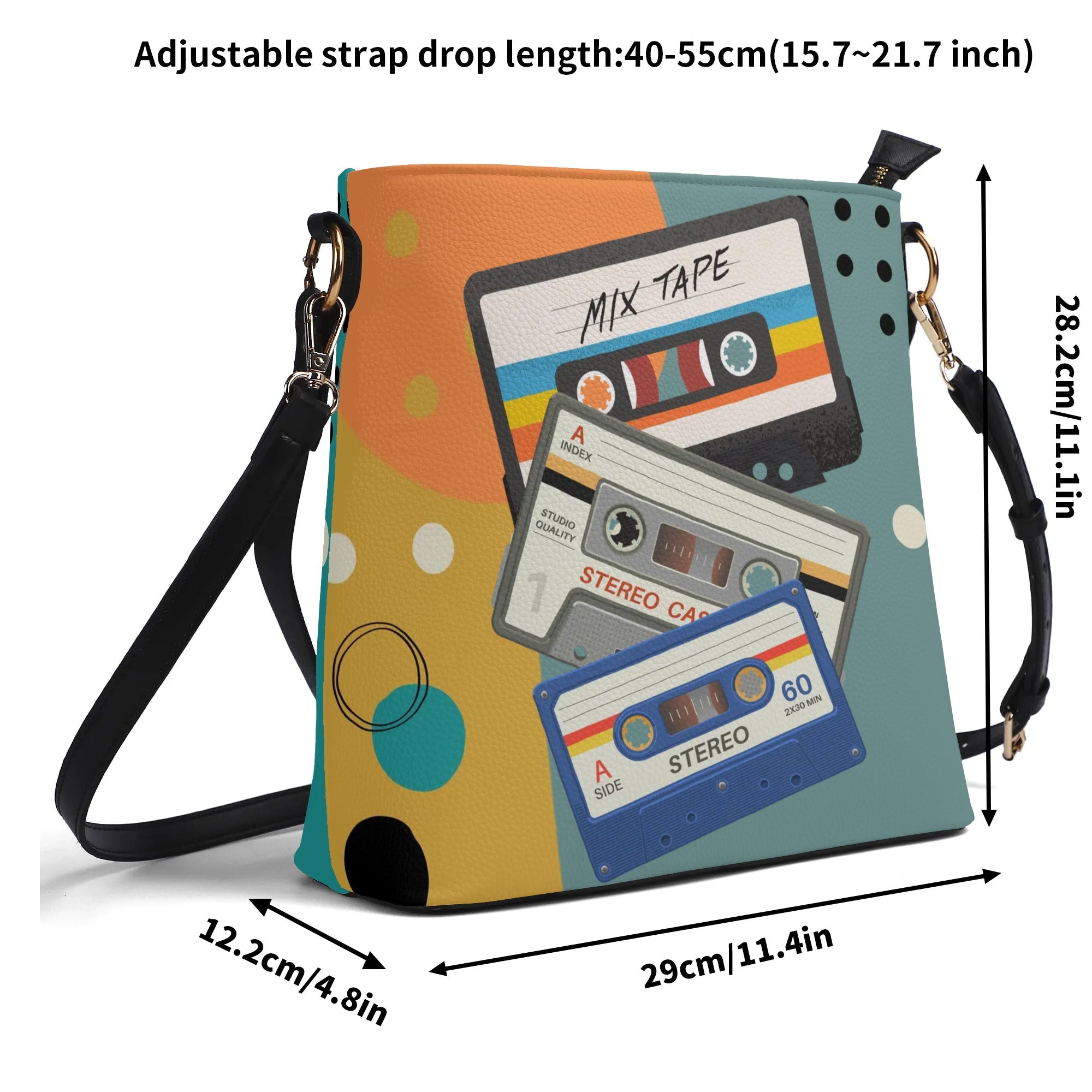 Retro Cassette, Mid Mod Funky Fun Womens Bucket Bag Shoulder Bag - Mid Century Modern Gal