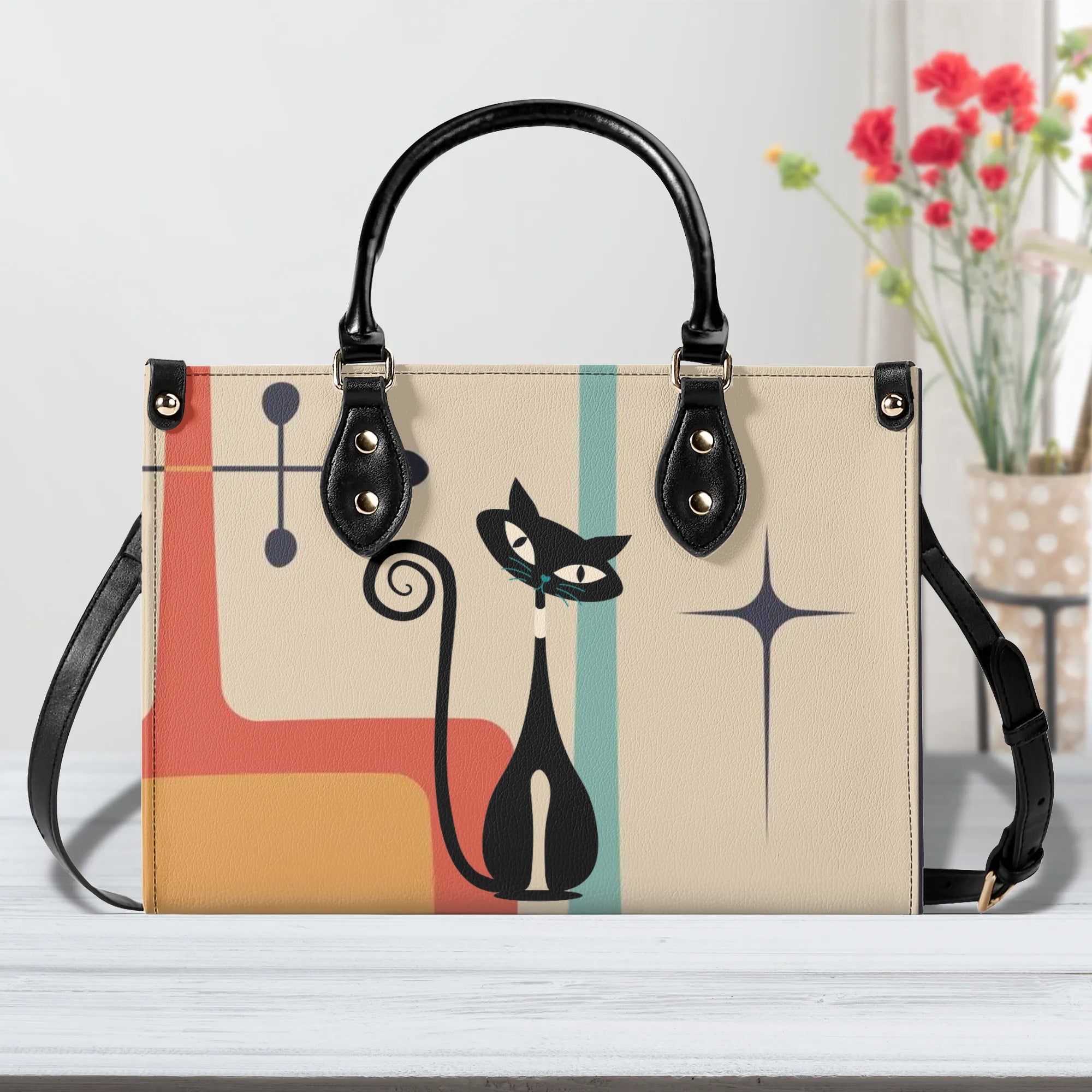Atomic Cat Mid Mod Handbag, Kitschy Cute Retro Purse For Women - Mid Century Modern Gal
