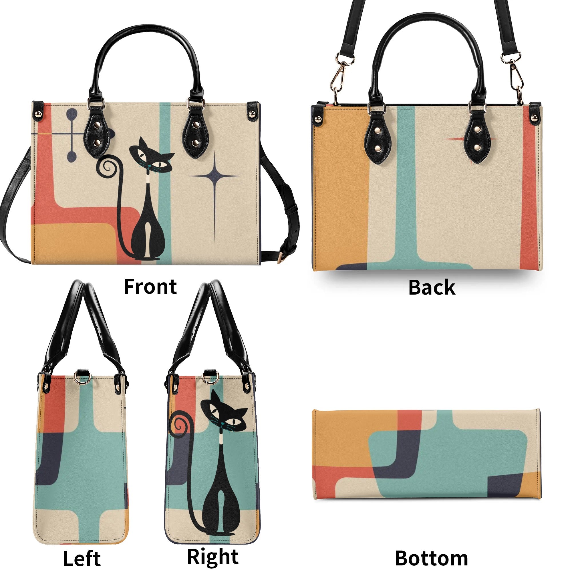 Atomic Cat Mid Mod Handbag, Kitschy Cute Retro Purse For Women - Mid Century Modern Gal