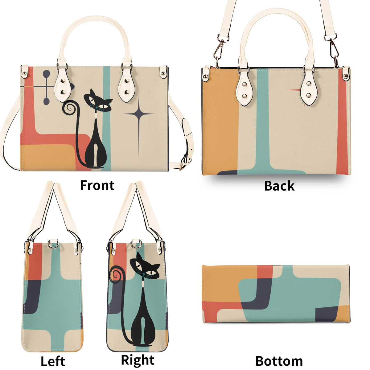 Atomic Cat Mid Mod Handbag, Kitschy Cute Retro Purse For Women - Mid Century Modern Gal