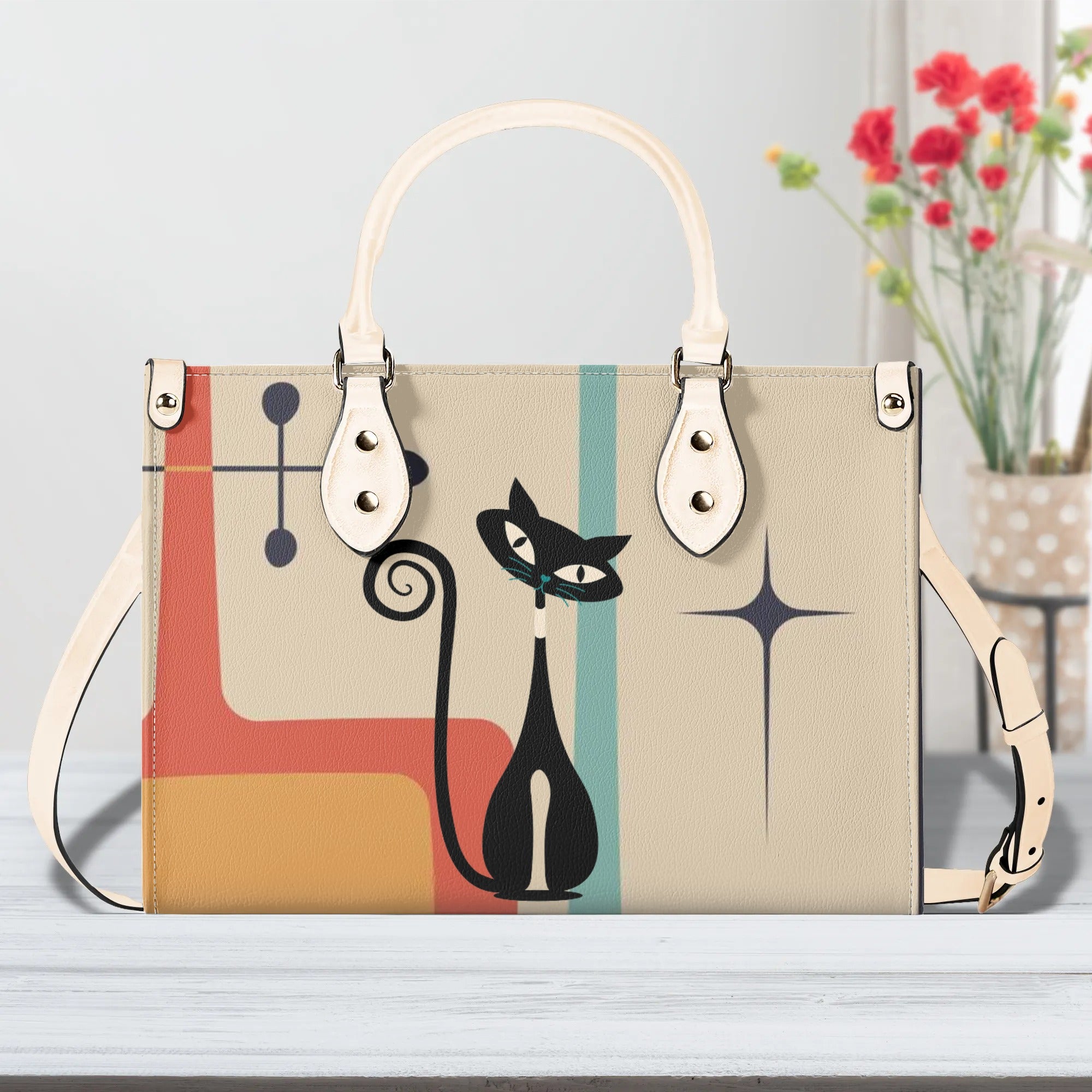 Atomic Cat Mid Mod Handbag, Kitschy Cute Retro Purse For Women - Mid Century Modern Gal