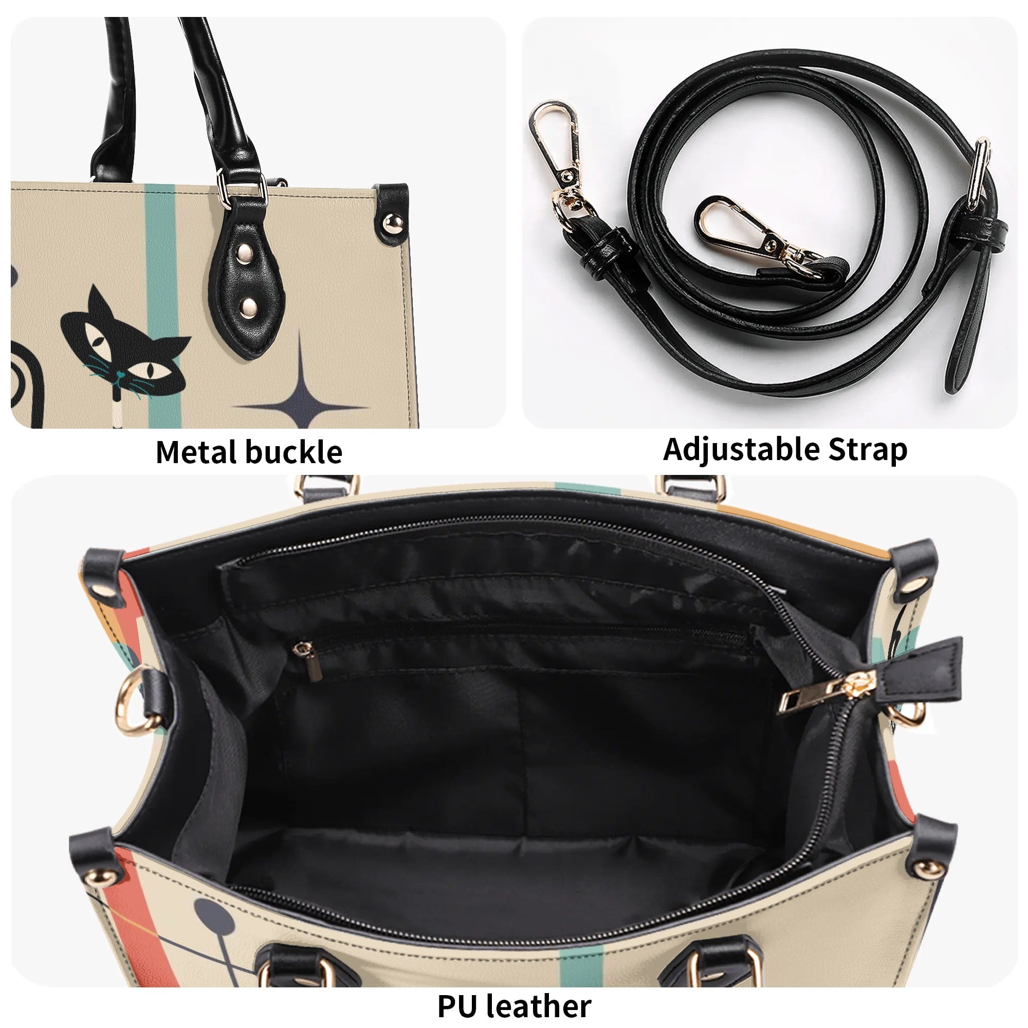 Atomic Cat Mid Mod Handbag, Kitschy Cute Retro Purse For Women - Mid Century Modern Gal
