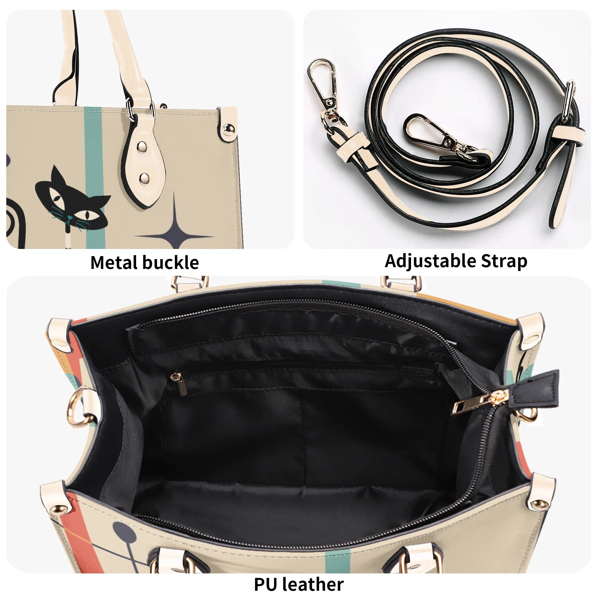 Atomic Cat Mid Mod Handbag, Kitschy Cute Retro Purse For Women - Mid Century Modern Gal
