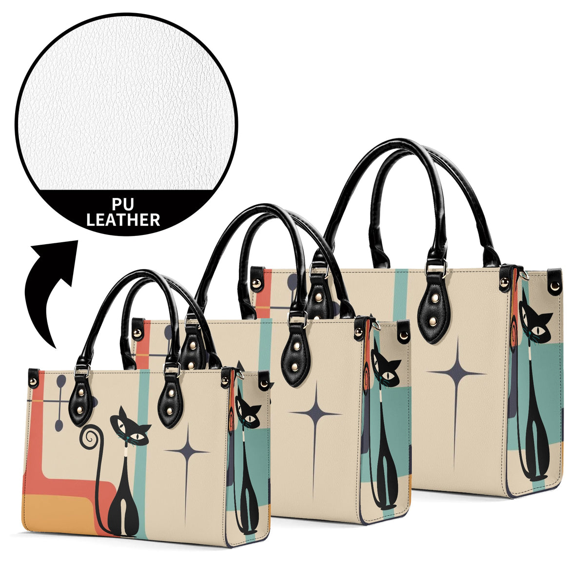 Atomic Cat Mid Mod Handbag, Kitschy Cute Retro Purse For Women - Mid Century Modern Gal
