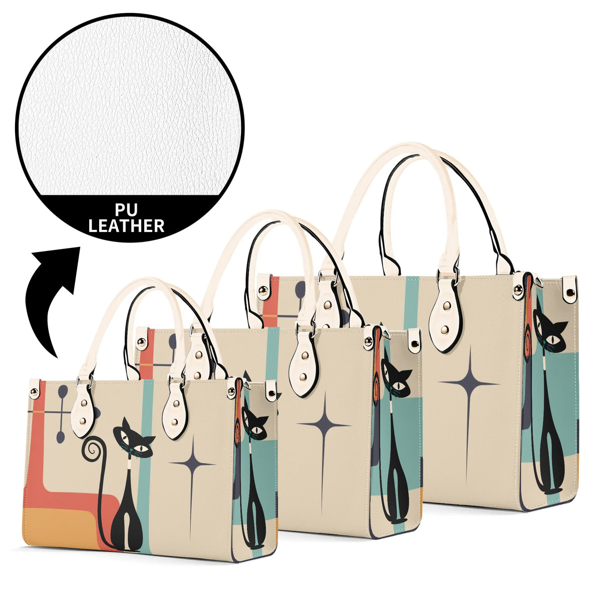Atomic Cat Mid Mod Handbag, Kitschy Cute Retro Purse For Women - Mid Century Modern Gal