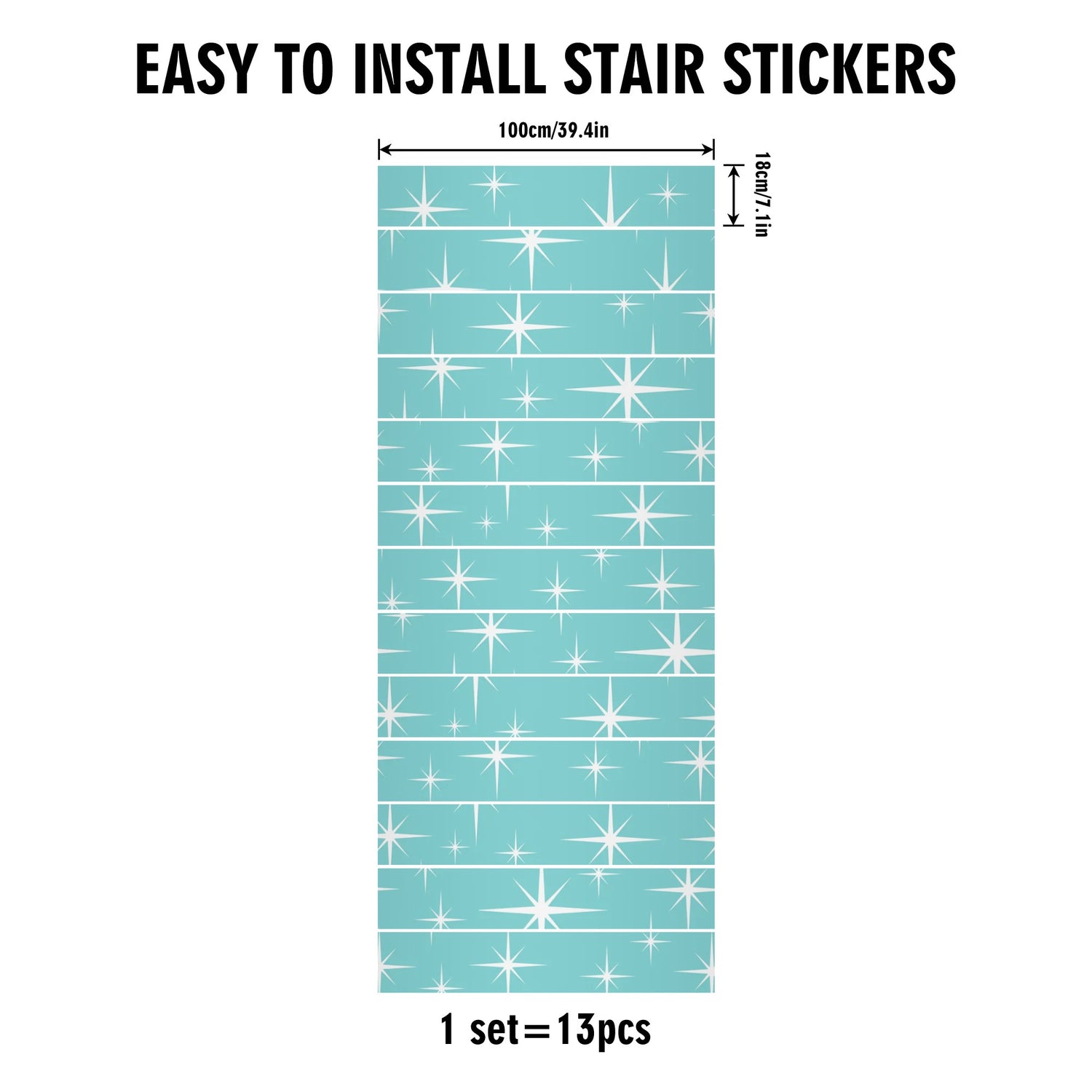 Atomic Starbursts, Aqua Blue Mid Century Modern Peel And Stick 13Pcs Stairs Riser Stickers - Mid Century Modern Gal