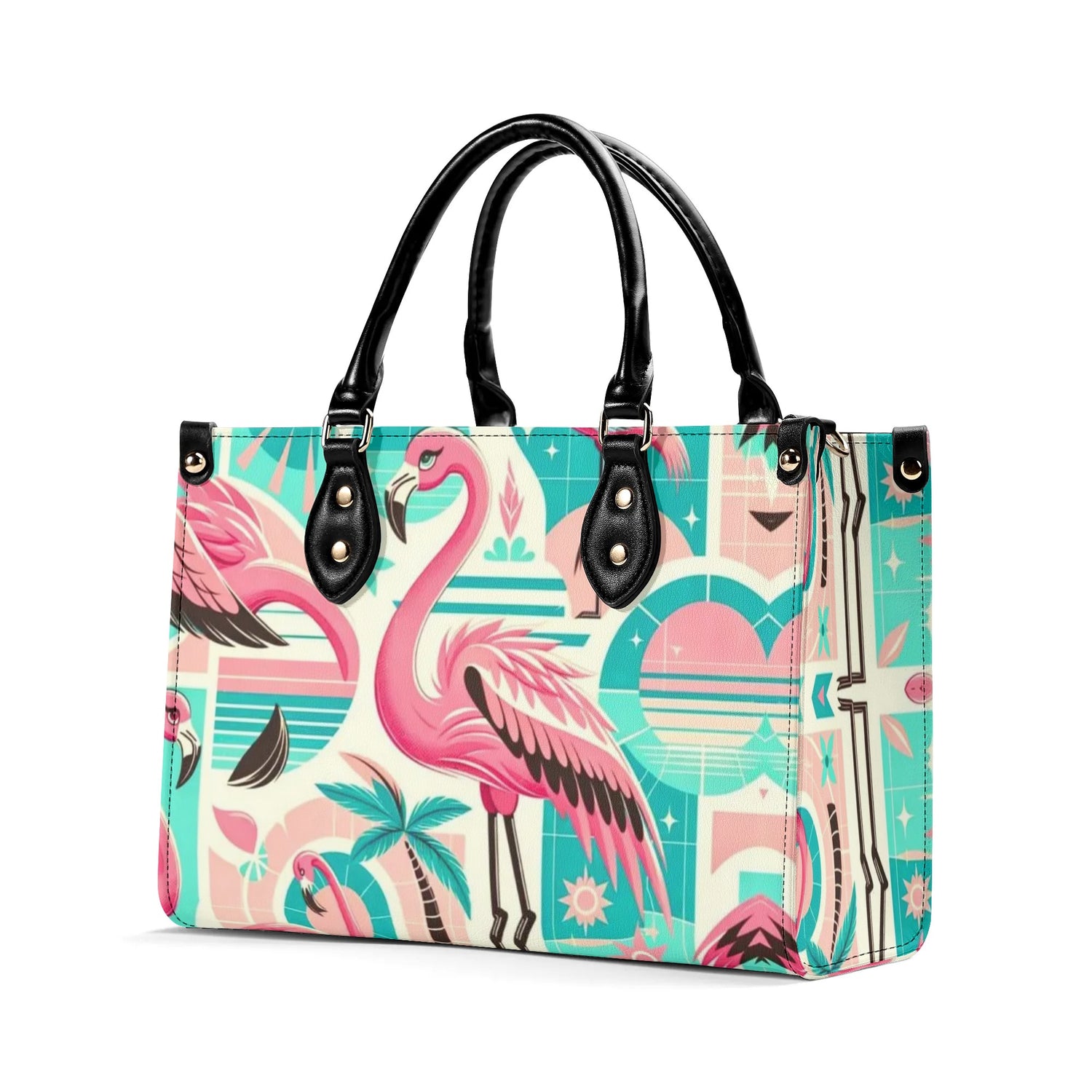 1950s Flamingo, Kitschy Style, Palm Springs Style, Mid Mod Luxury Women Handbag - Mid Century Modern Gal