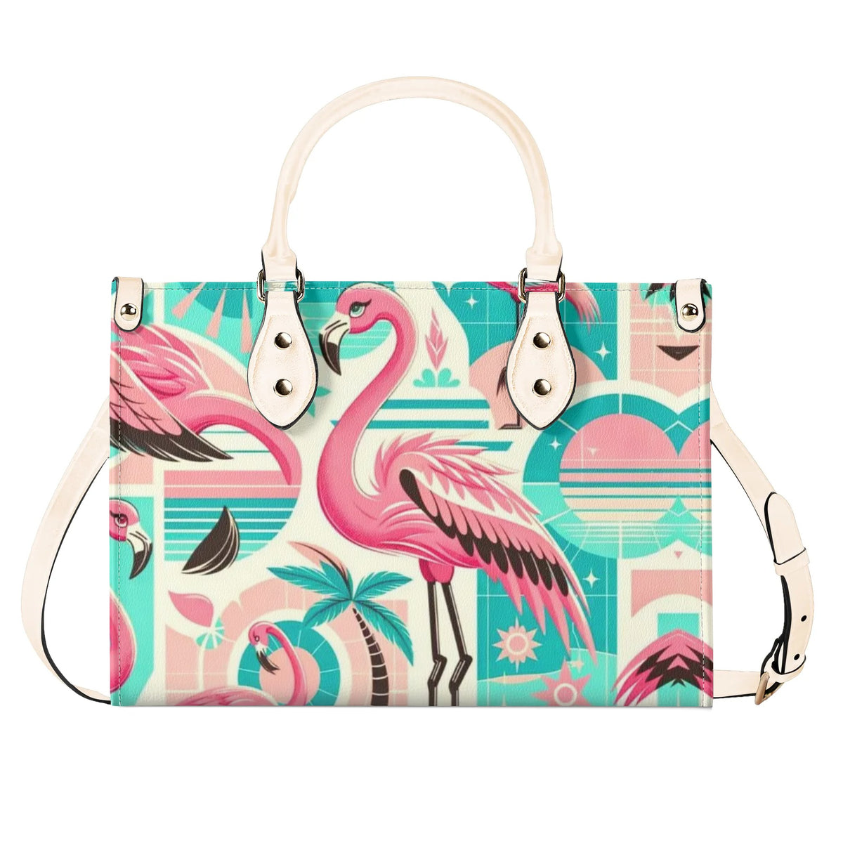 1950s Flamingo, Kitschy Style, Palm Springs Style, Mid Mod Luxury Women Handbag - Mid Century Modern Gal