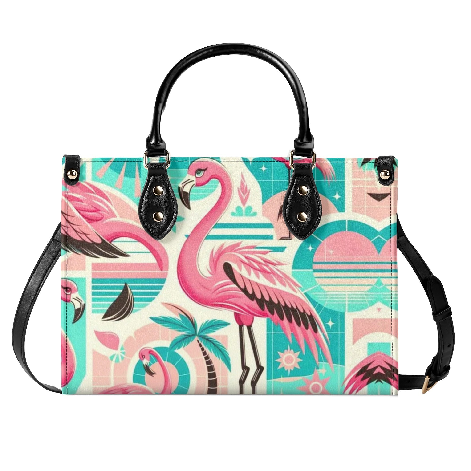 1950s Flamingo, Kitschy Style, Palm Springs Style, Mid Mod Luxury Women Handbag - Mid Century Modern Gal