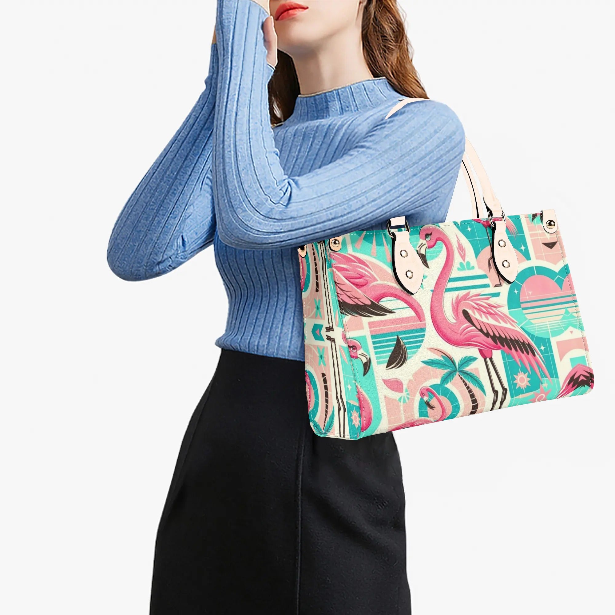 1950s Flamingo, Kitschy Style, Palm Springs Style, Mid Mod Luxury Women Handbag - Mid Century Modern Gal