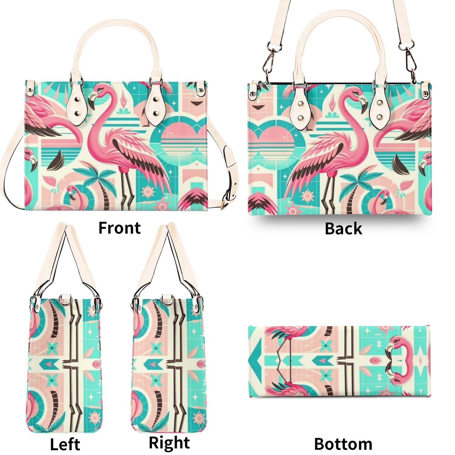 1950s Flamingo, Kitschy Style, Palm Springs Style, Mid Mod Luxury Women Handbag - Mid Century Modern Gal
