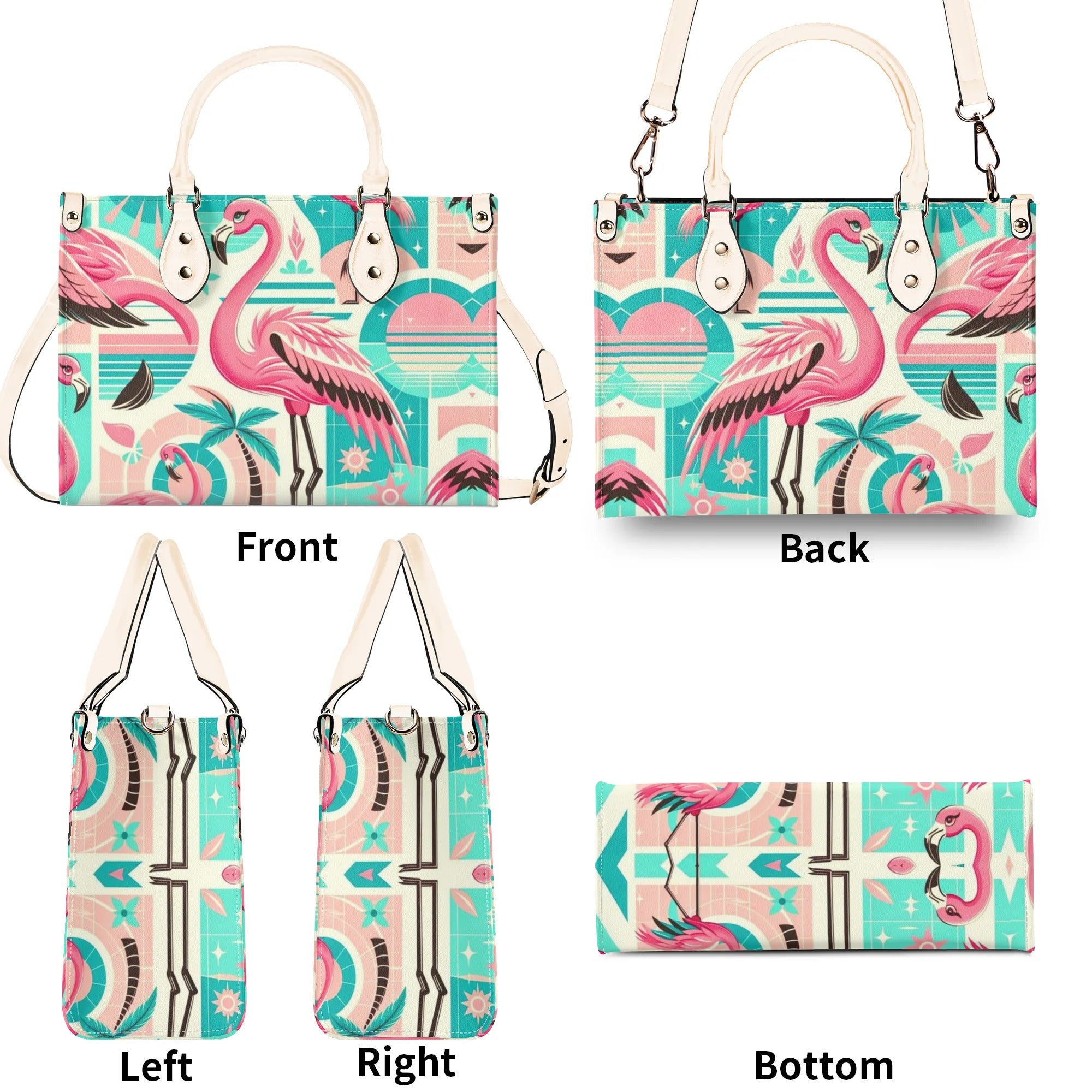 1950s Flamingo, Kitschy Style, Palm Springs Style, Mid Mod Luxury Women Handbag - Mid Century Modern Gal