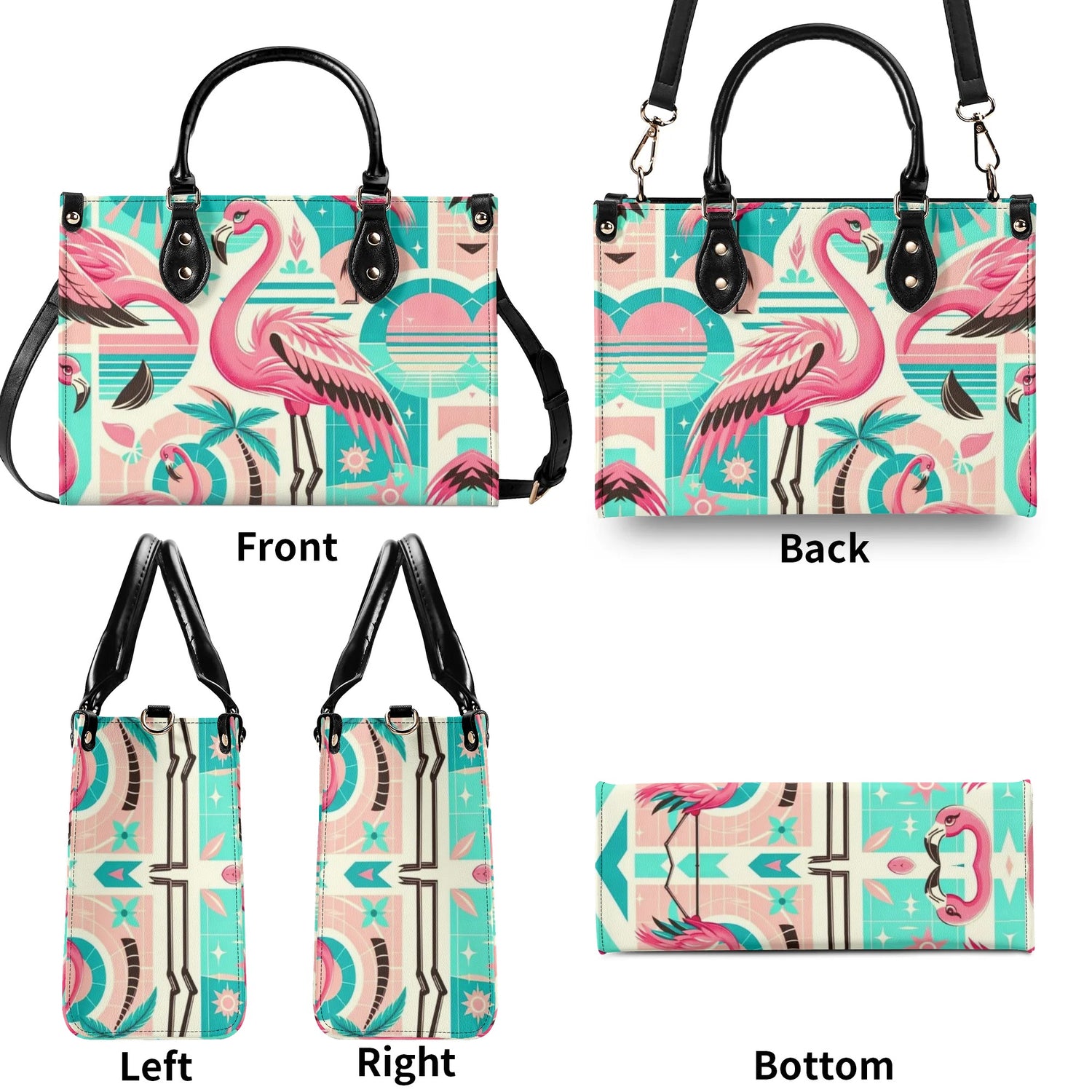 1950s Flamingo, Kitschy Style, Palm Springs Style, Mid Mod Luxury Women Handbag - Mid Century Modern Gal