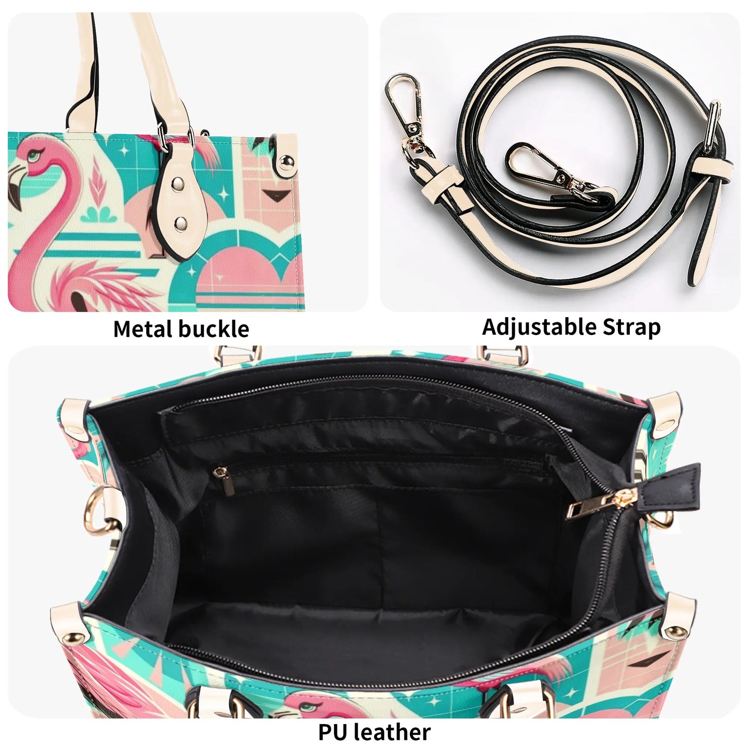 1950s Flamingo, Kitschy Style, Palm Springs Style, Mid Mod Luxury Women Handbag - Mid Century Modern Gal