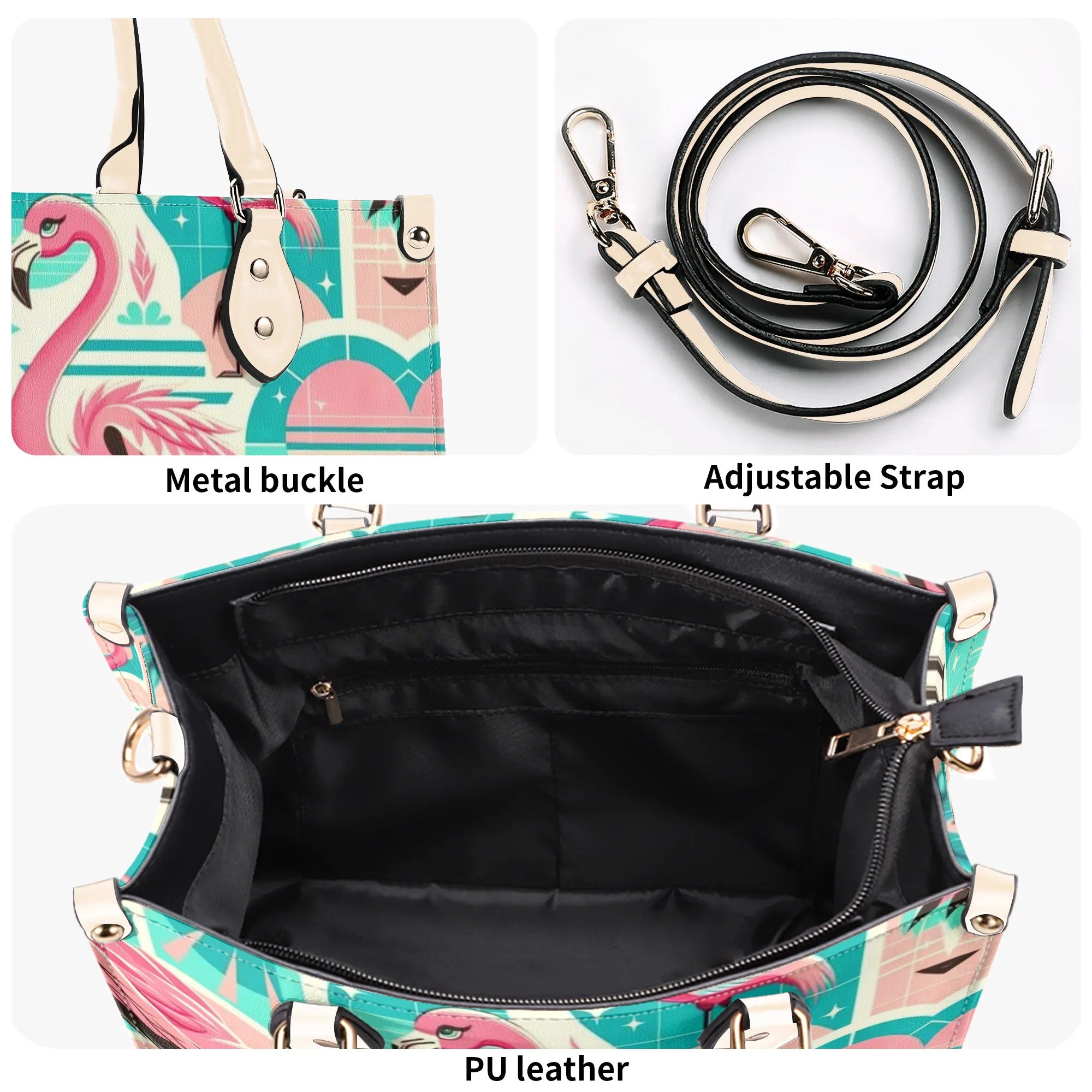 1950s Flamingo, Kitschy Style, Palm Springs Style, Mid Mod Luxury Women Handbag - Mid Century Modern Gal