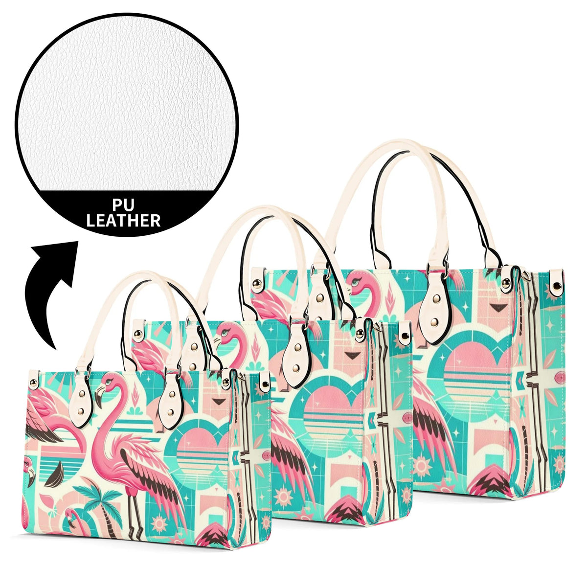 1950s Flamingo, Kitschy Style, Palm Springs Style, Mid Mod Luxury Women Handbag - Mid Century Modern Gal