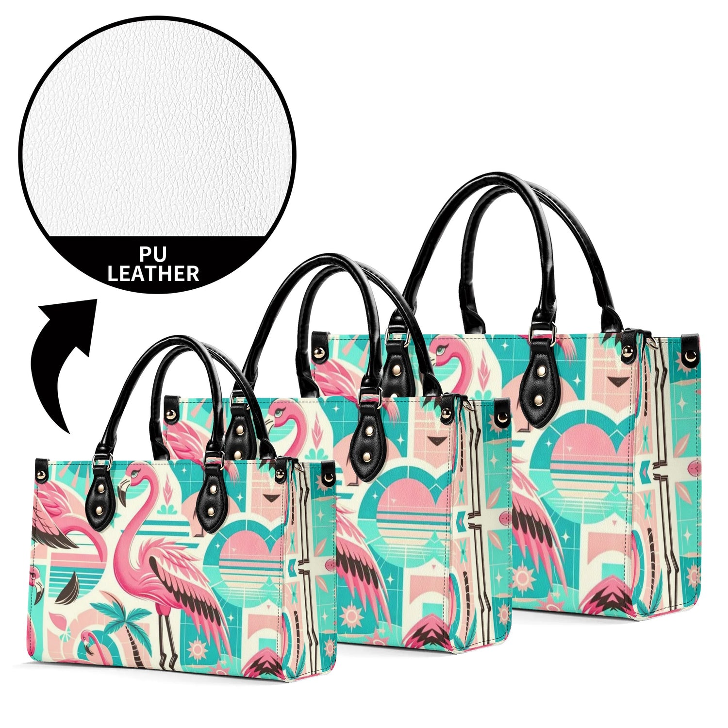 1950s Flamingo, Kitschy Style, Palm Springs Style, Mid Mod Luxury Women Handbag - Mid Century Modern Gal