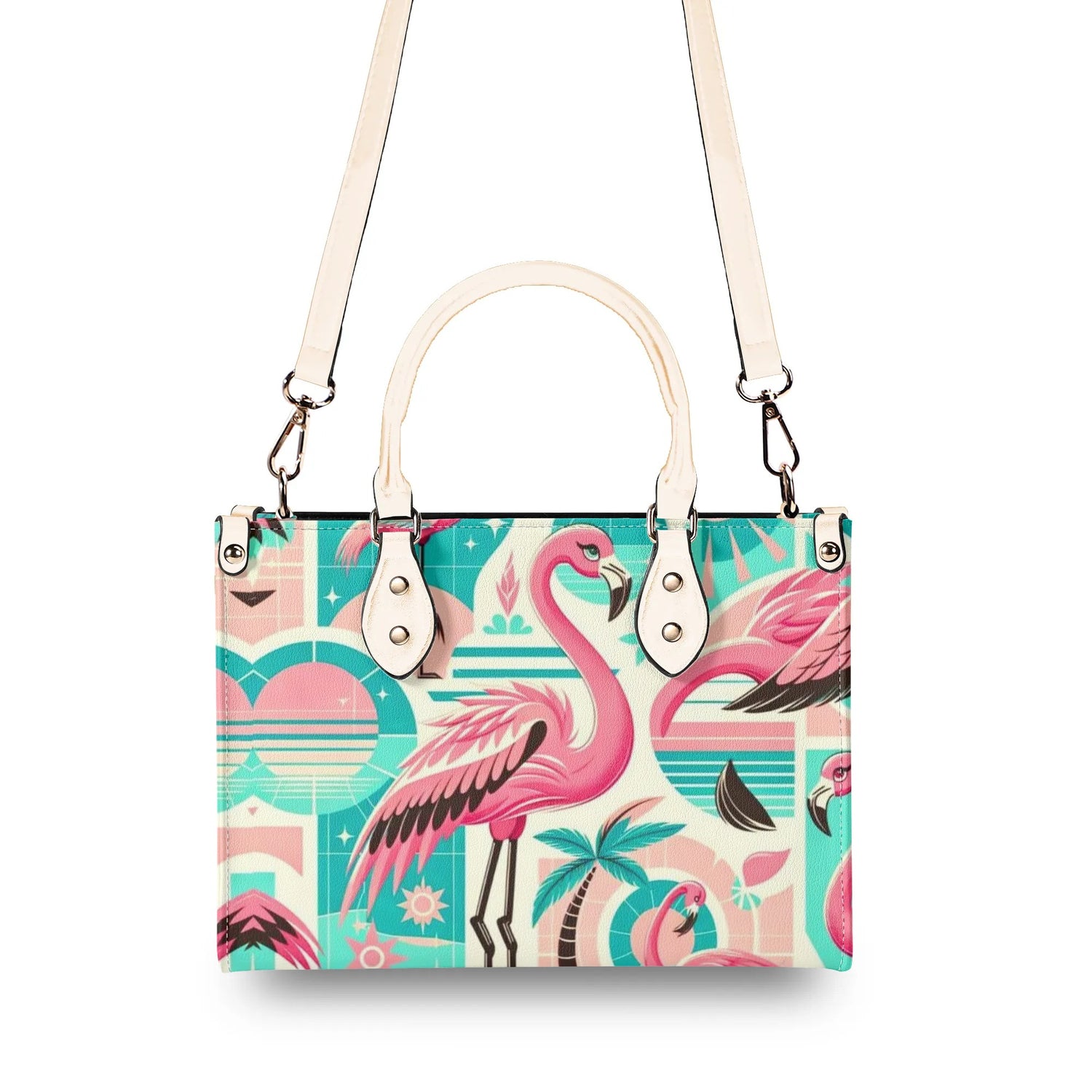 1950s Flamingo, Kitschy Style, Palm Springs Style, Mid Mod Luxury Women Handbag - Mid Century Modern Gal