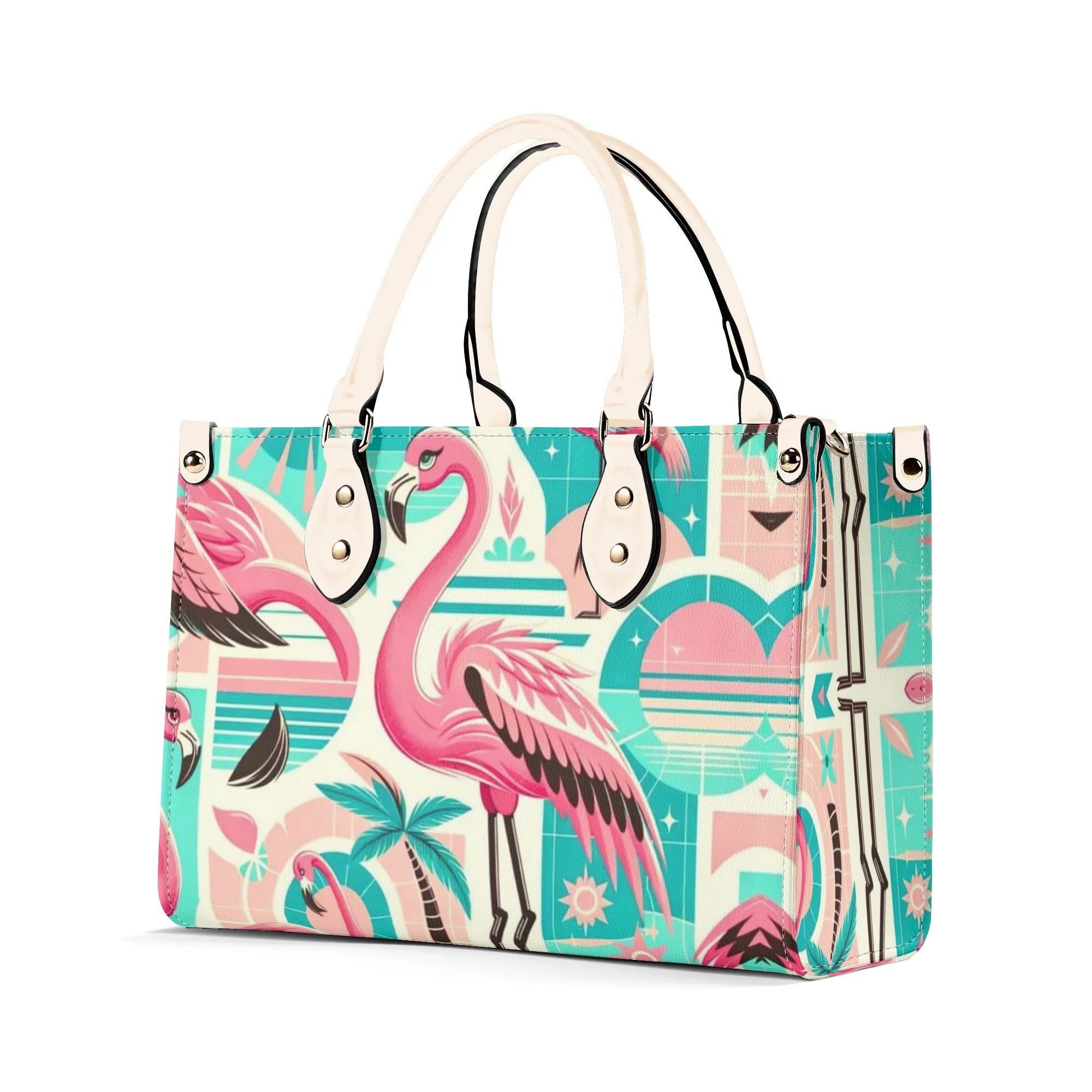 1950s Flamingo, Kitschy Style, Palm Springs Style, Mid Mod Luxury Women Handbag - Mid Century Modern Gal