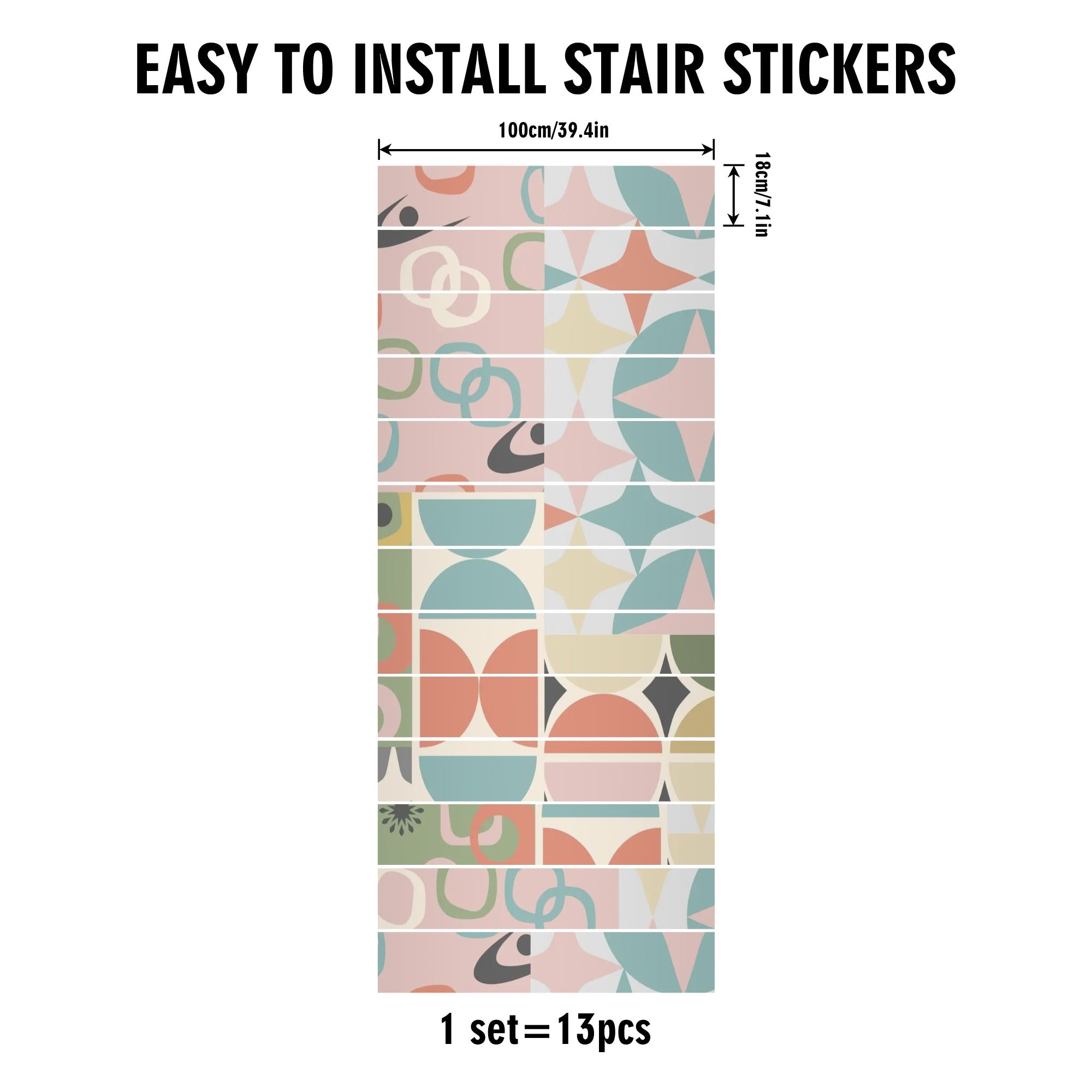 Mid Century Modern Pink, Multicolor, Geometric Starburst MCM Peel And Stick Stair Risers - Mid Century Modern Gal