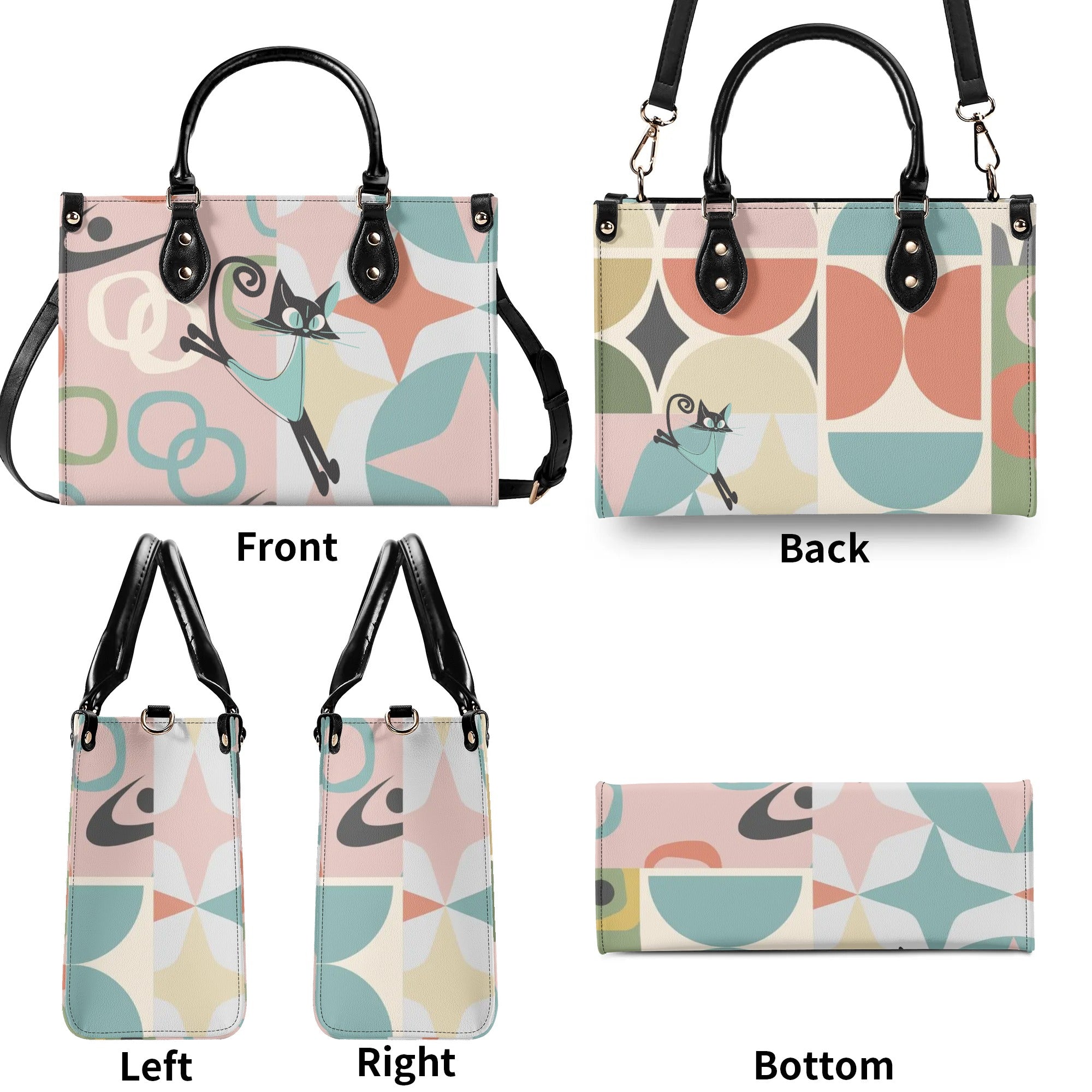 Atomic Cat Mid Century Modern Designed, Kitschy Fun Handbag, Shoulder Bag - Mid Century Modern Gal