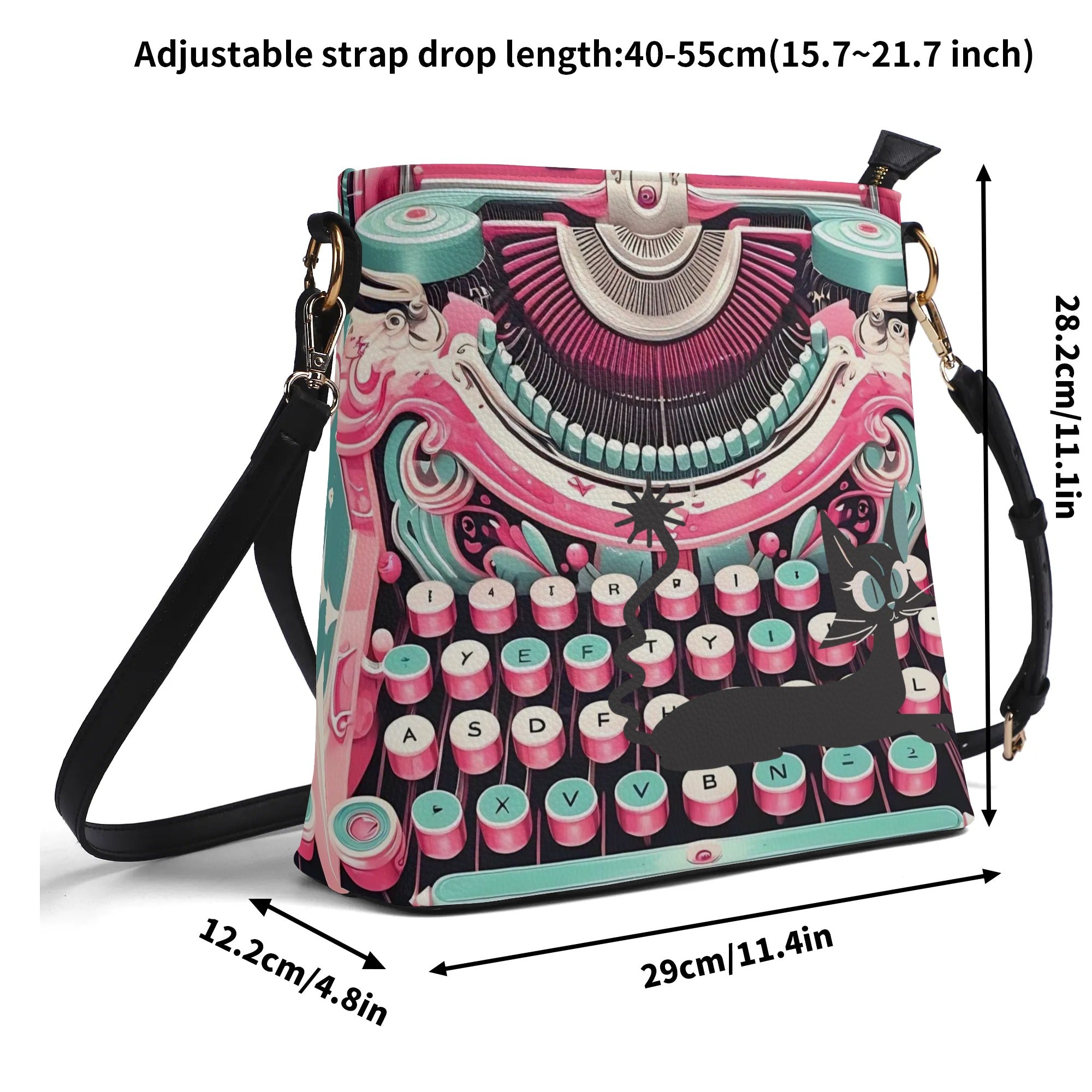 Retro Typewriter Bucket Bag, Kitschy Atomic Cat, Pink Purse - Mid Century Modern Gal