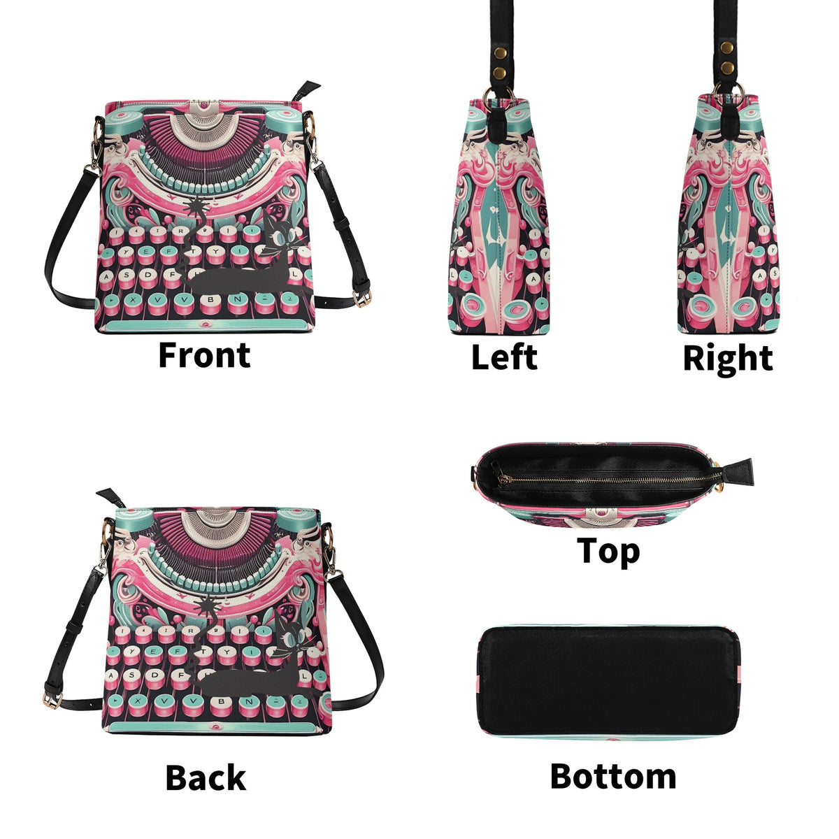 Retro Typewriter Bucket Bag, Kitschy Atomic Cat, Pink Purse - Mid Century Modern Gal