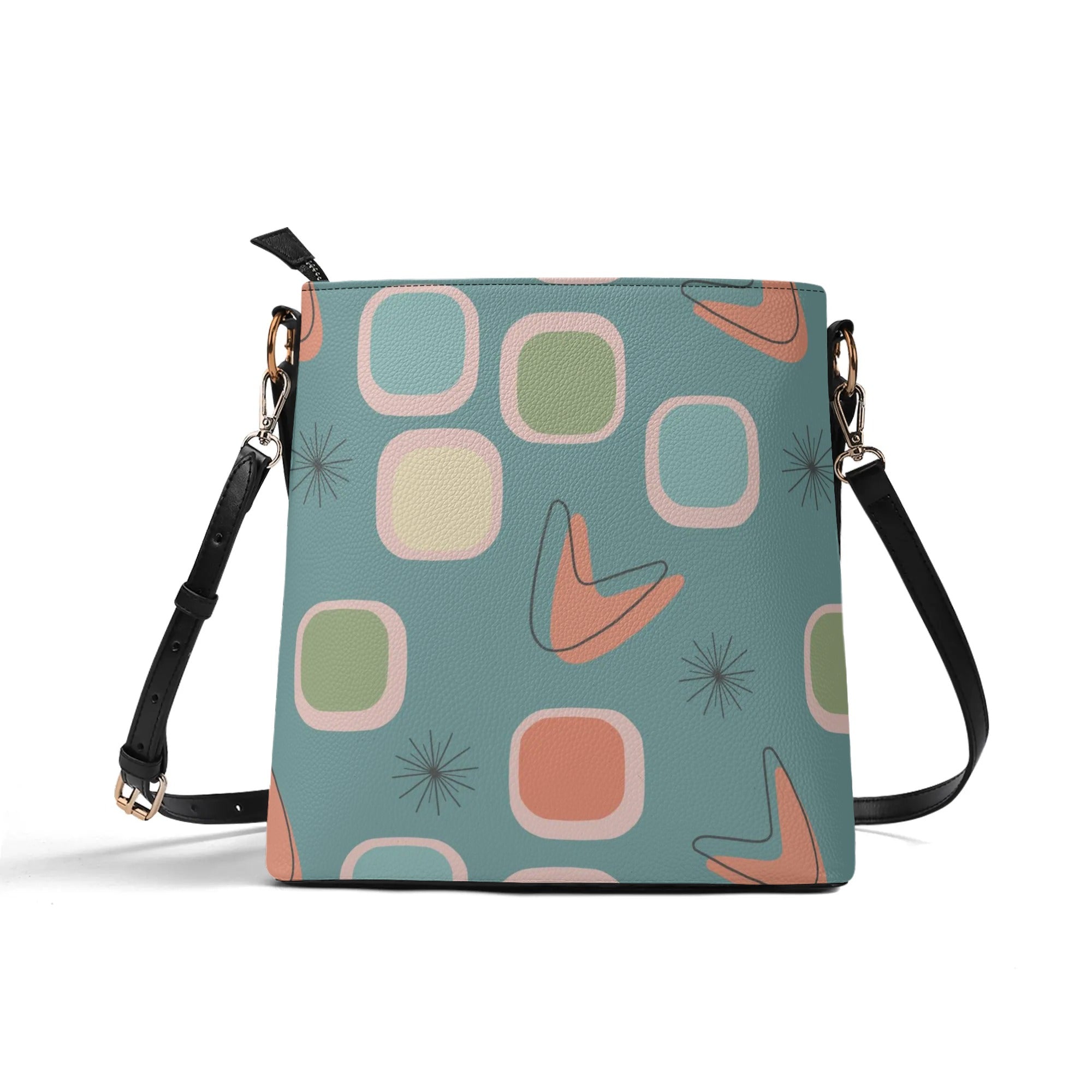 Mid Mod Atomic Cat, Light Teal, Kitschy Fun Retro Bucket Bag - Mid Century Modern Gal